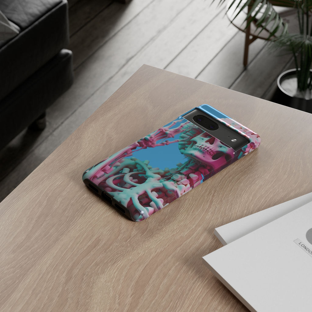 Neon Pink Skeleton Blue Tough Phone Case for iPhone, Galaxy or Google Pixel