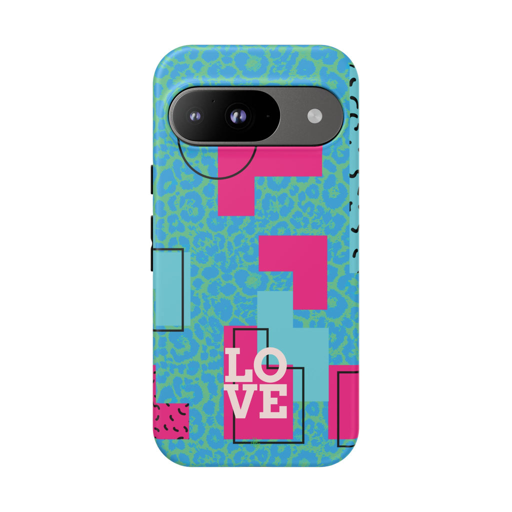 LOVE Aqua Blue Leopard RG Tough Phone Case iPhone, Galaxy, or Google Pixel