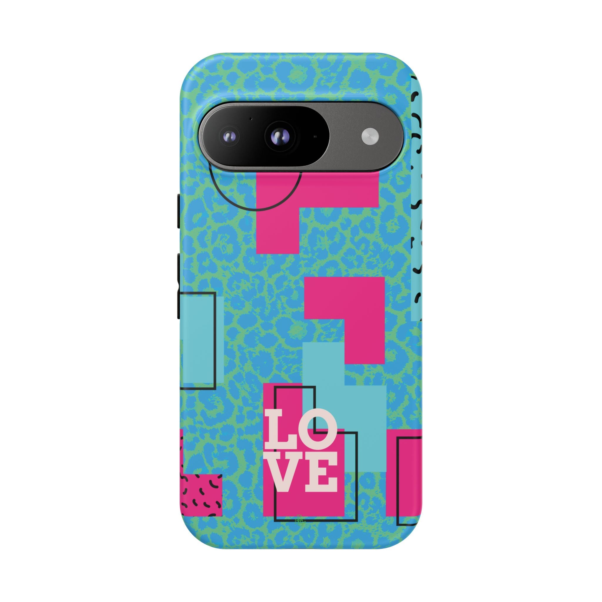 LOVE Aqua Blue Leopard RG Tough Phone Case iPhone, Galaxy, or Google Pixel