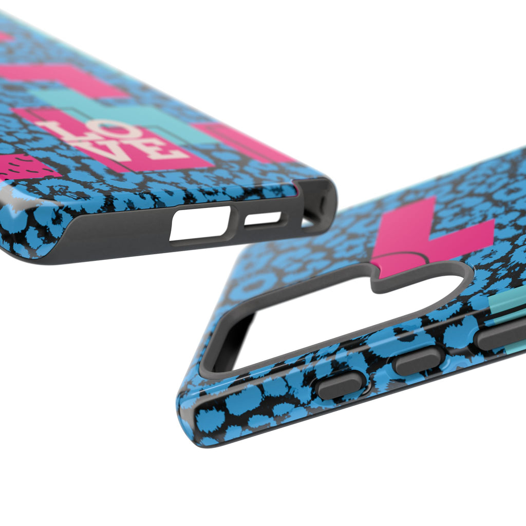LOVE Blue Leopard 80s Vibe Tough Case for iPhone, Galaxy, or Google Pixel