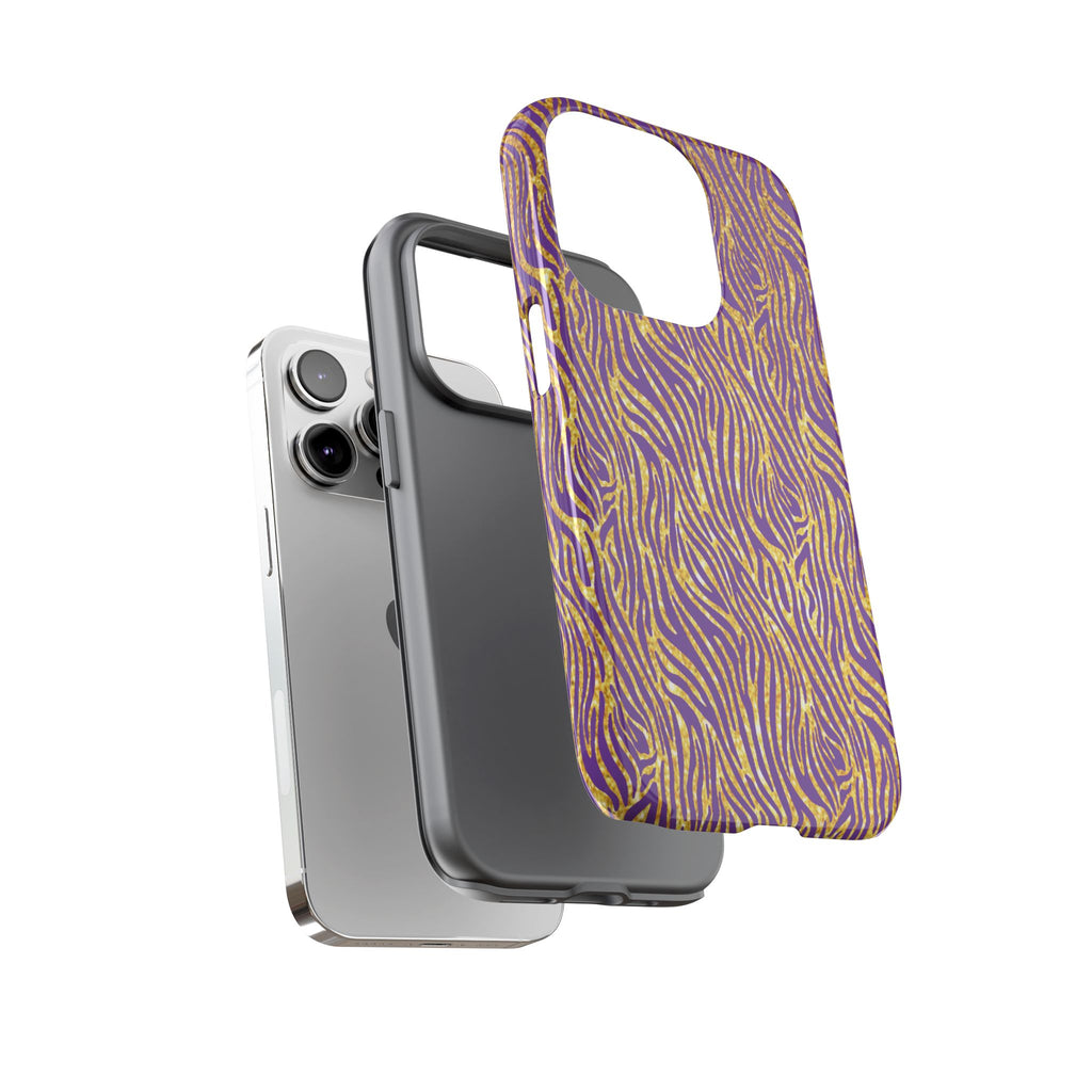 Vibrant Purple Gold Zebra Tough Phone Case iPhone, Galaxy, or Google Pixel