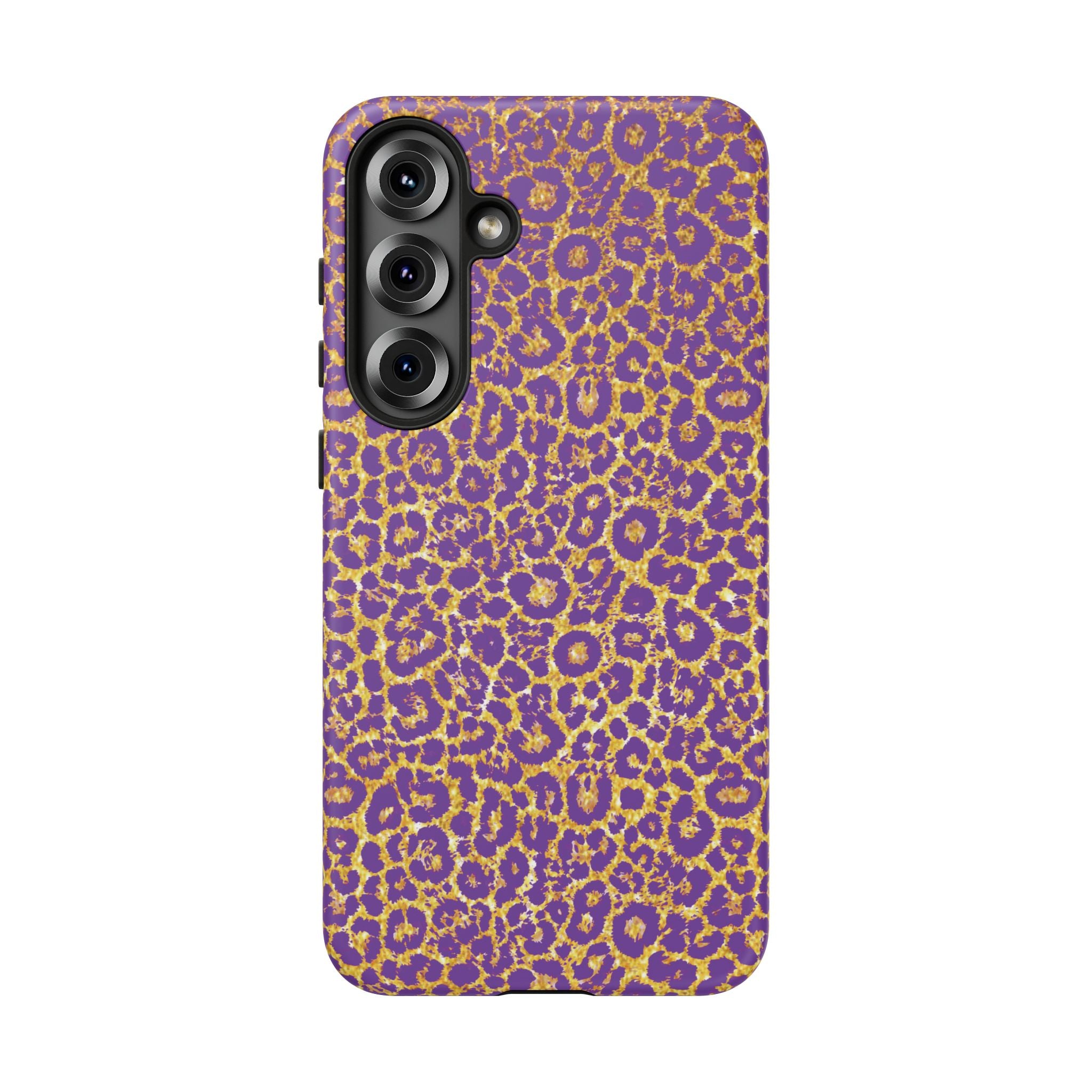 Purple Gold Leopard Tough Phone Case for iPhone, Galaxy, or Google Pixel