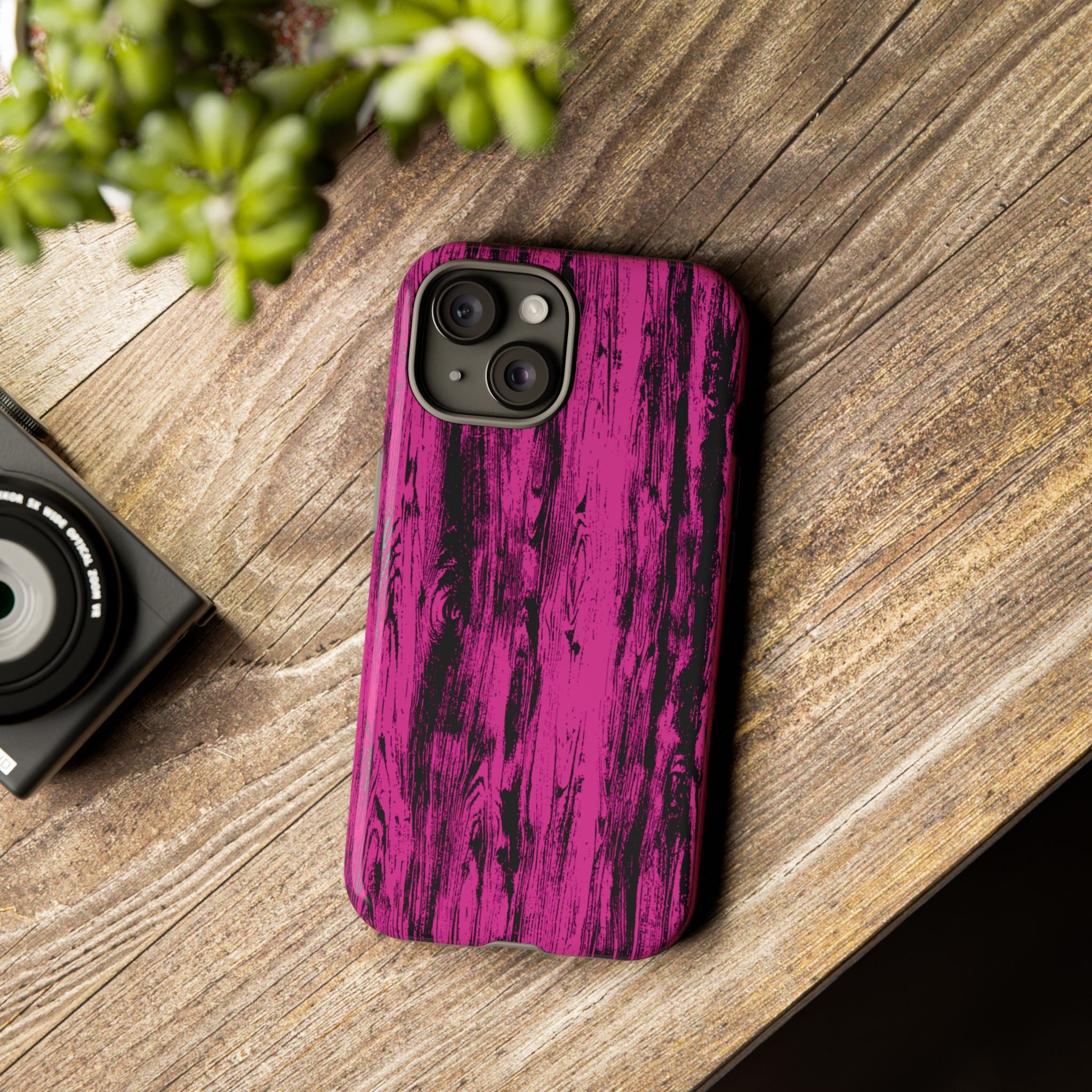Hot Pink wood print Design Tough Phone Case for iPhone, Galaxy, or Google Pixel