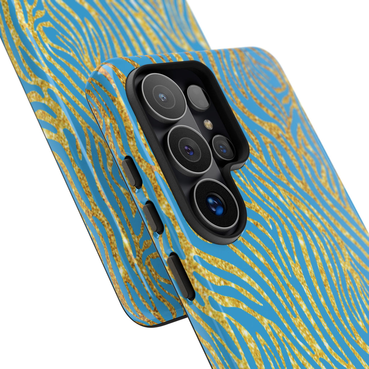 Blue Gold Zebra Tough Case for iPhone, Galaxy, or Google Pixel