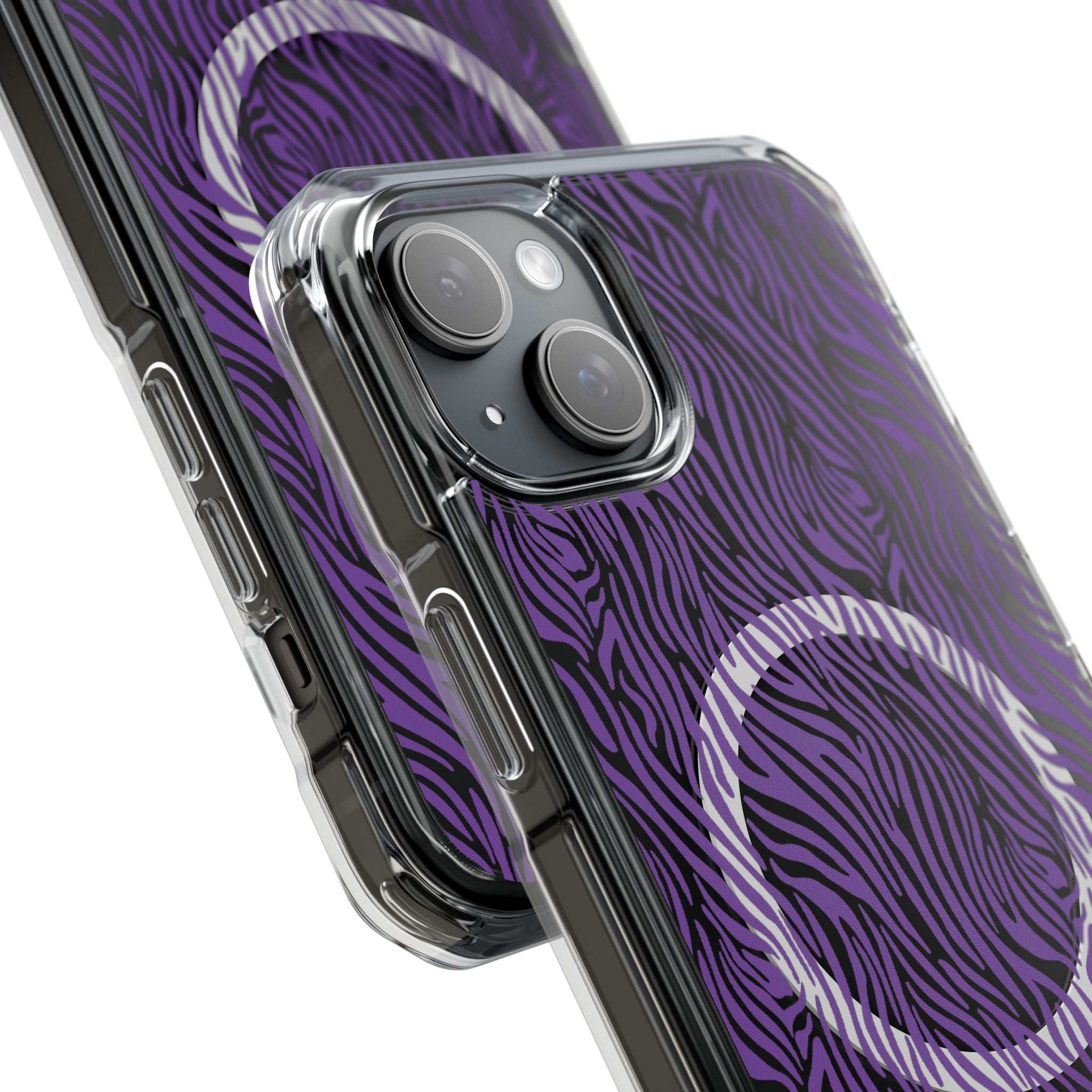Purple Zebra Magnetic iPhone 14, 15, 16 Series Clear Impact Cases