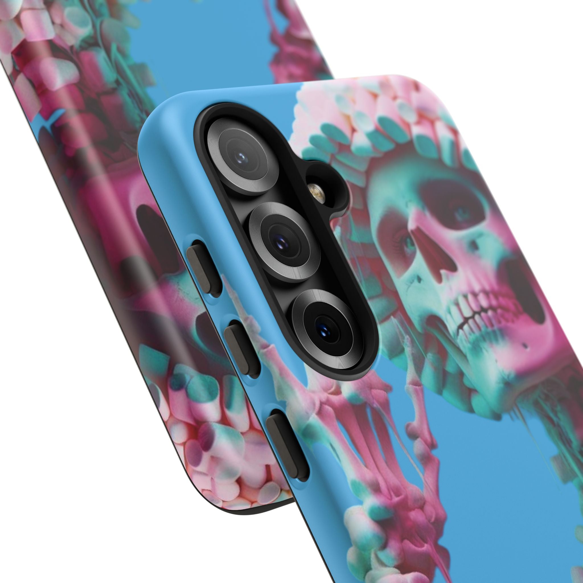Neon Pink Skeleton Blue Tough Phone Case for iPhone, Galaxy or Google Pixel
