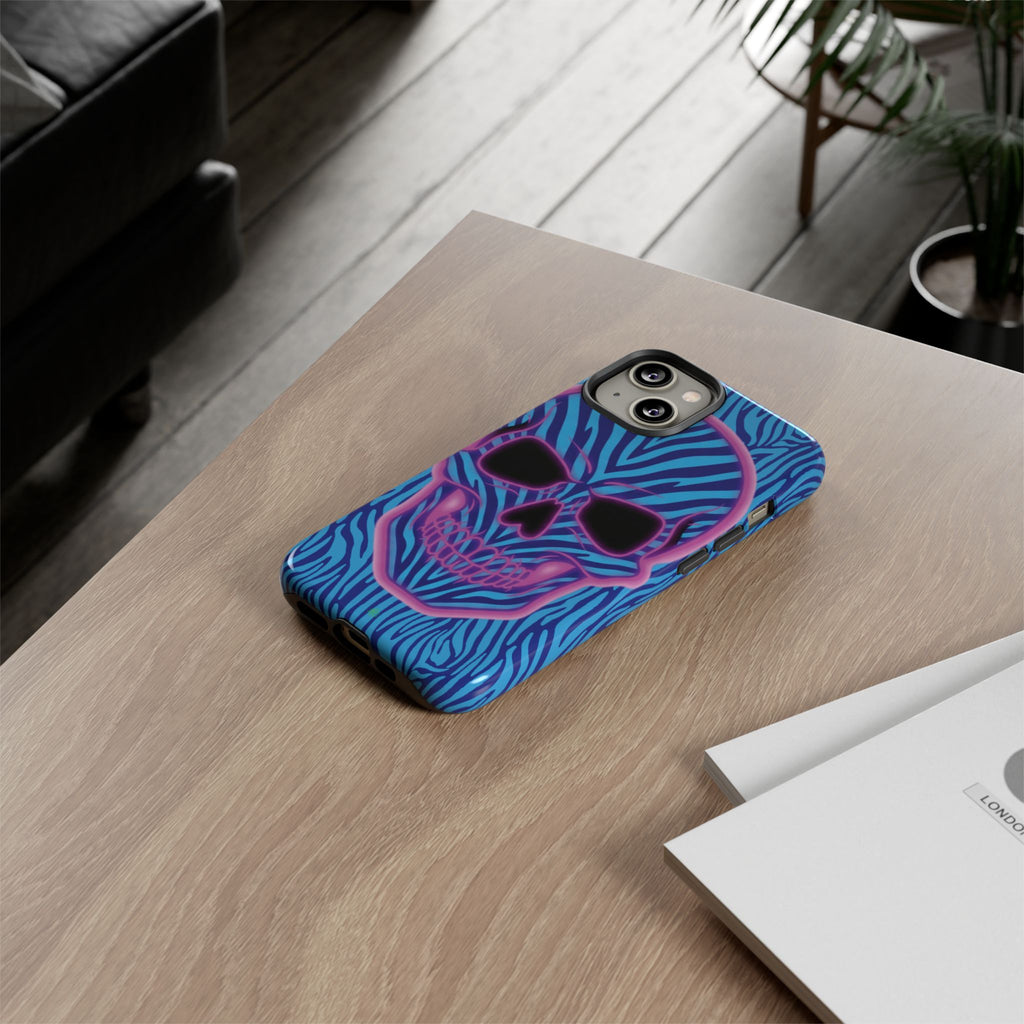 Neon Zebra Skull Tough Phone Case for iPhone, Galaxy, or Google Pixel