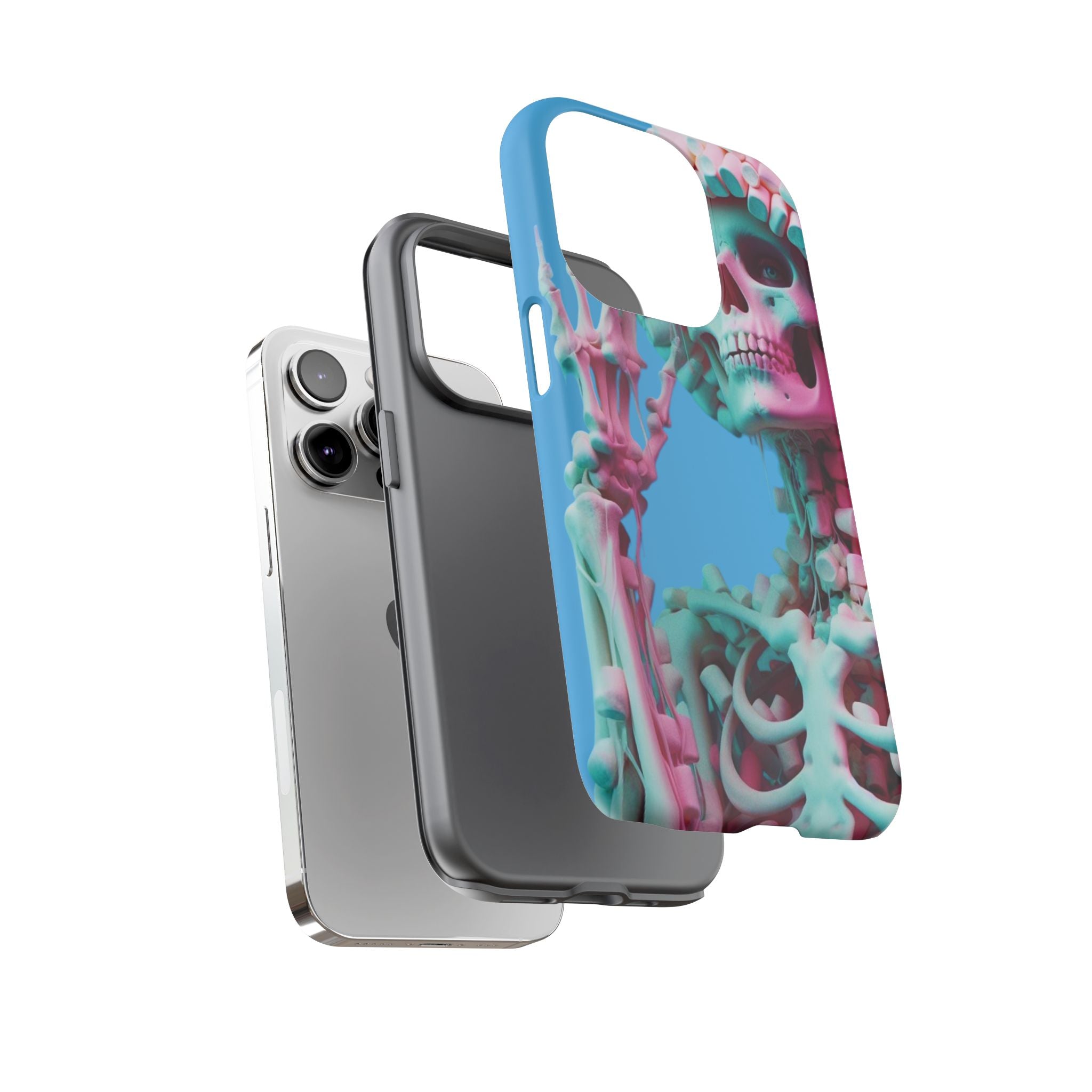 Neon Pink Skeleton Blue Tough Phone Case for iPhone, Galaxy or Google Pixel