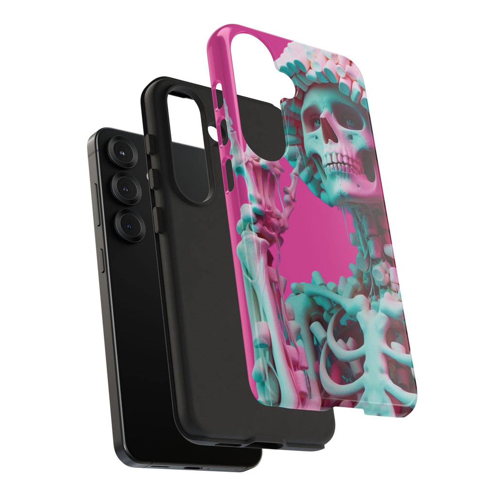 Neon Pink Skeleton Tough Phone Case for iPhone, Galaxy and Google Pixel