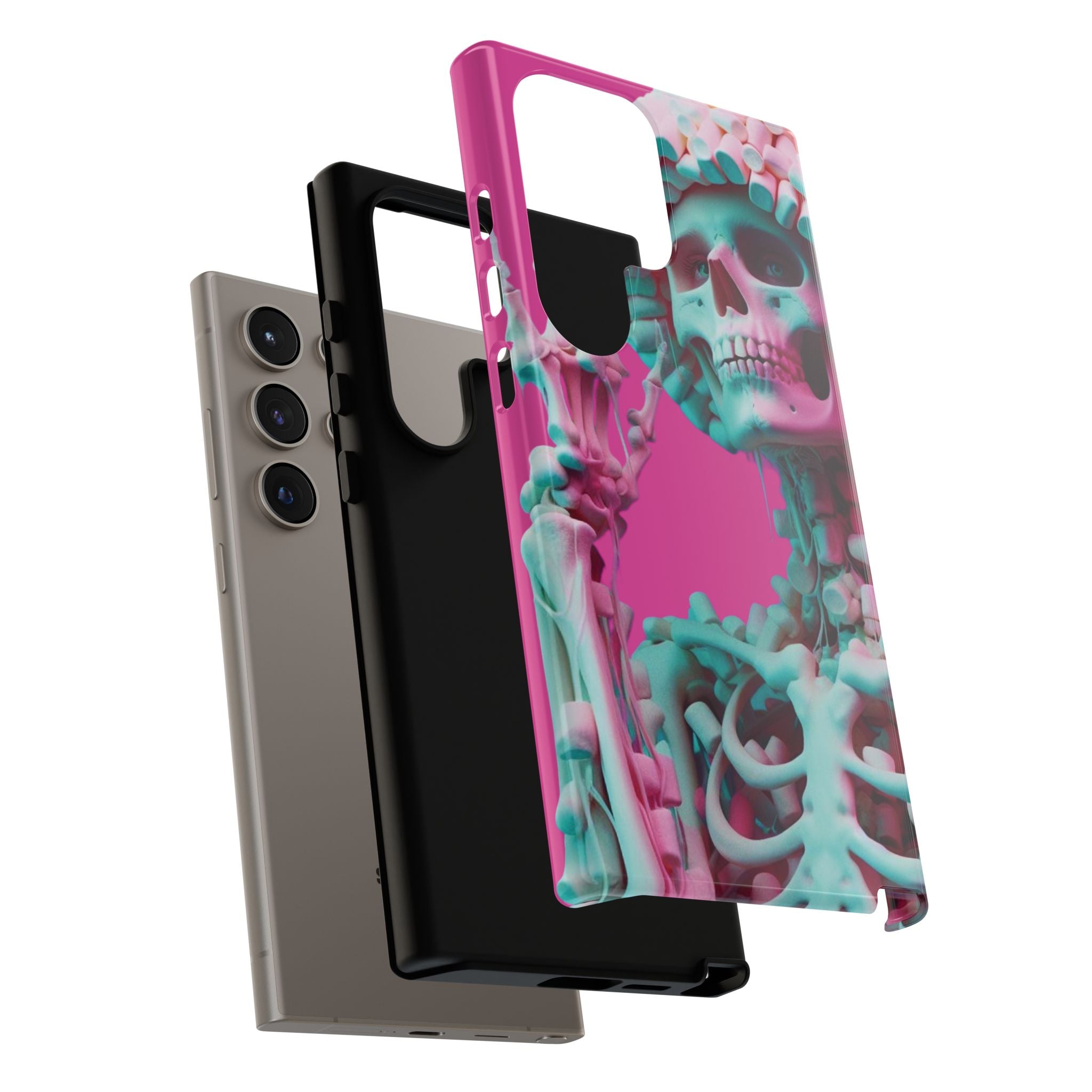 Neon Pink Skeleton Tough Phone Case for iPhone, Galaxy and Google Pixel