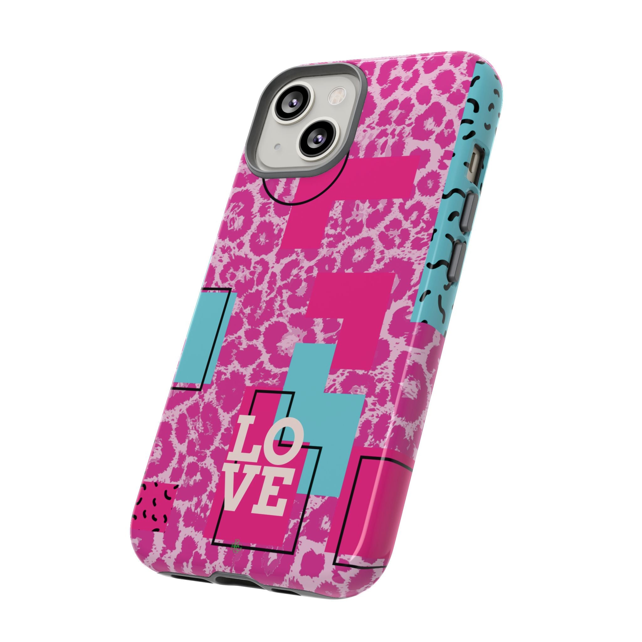 Retro Love Pink Leopard RG Tough Phone Case for iPhone, Galaxy, or Google Pixel
