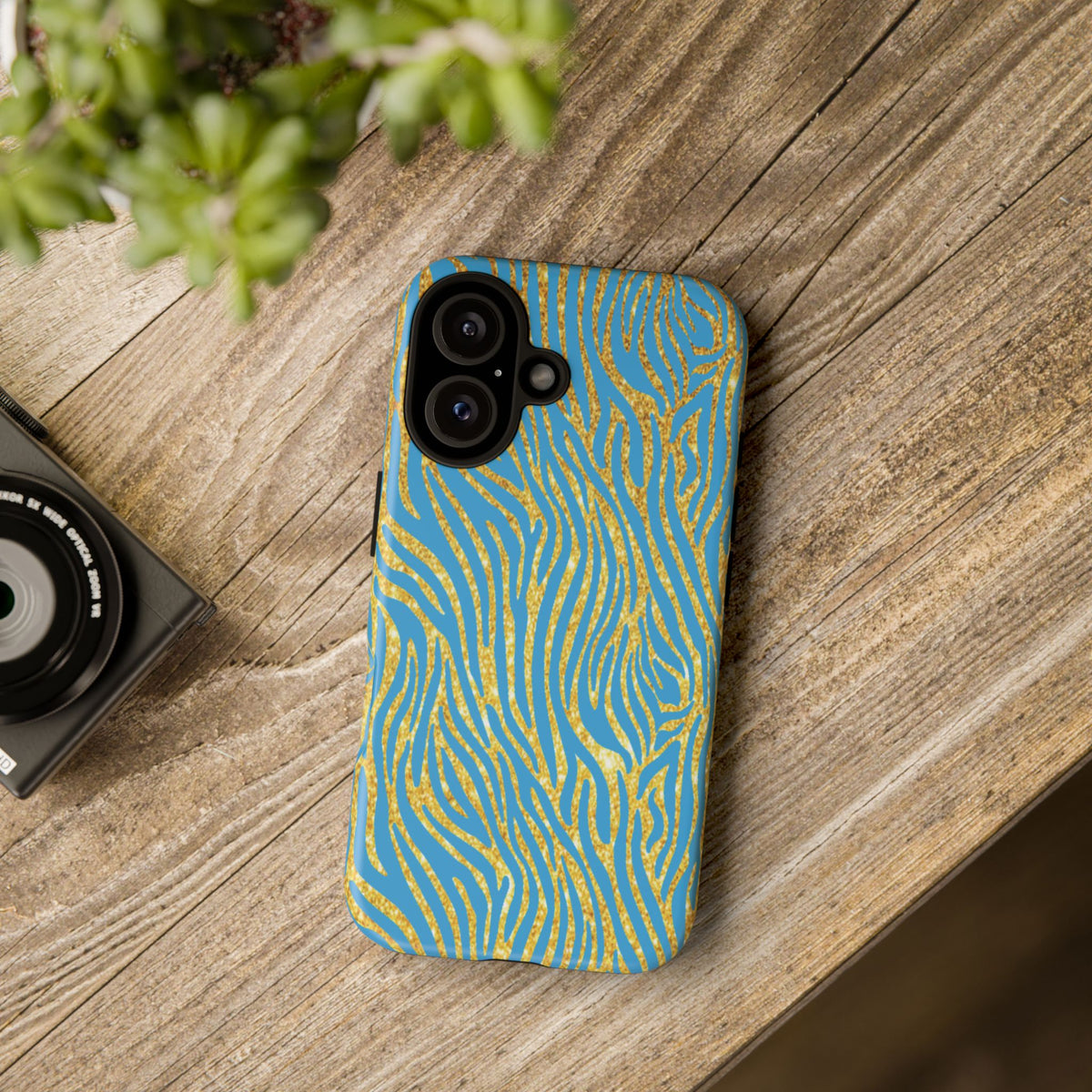 Blue Gold Zebra Tough Case for iPhone, Galaxy, or Google Pixel