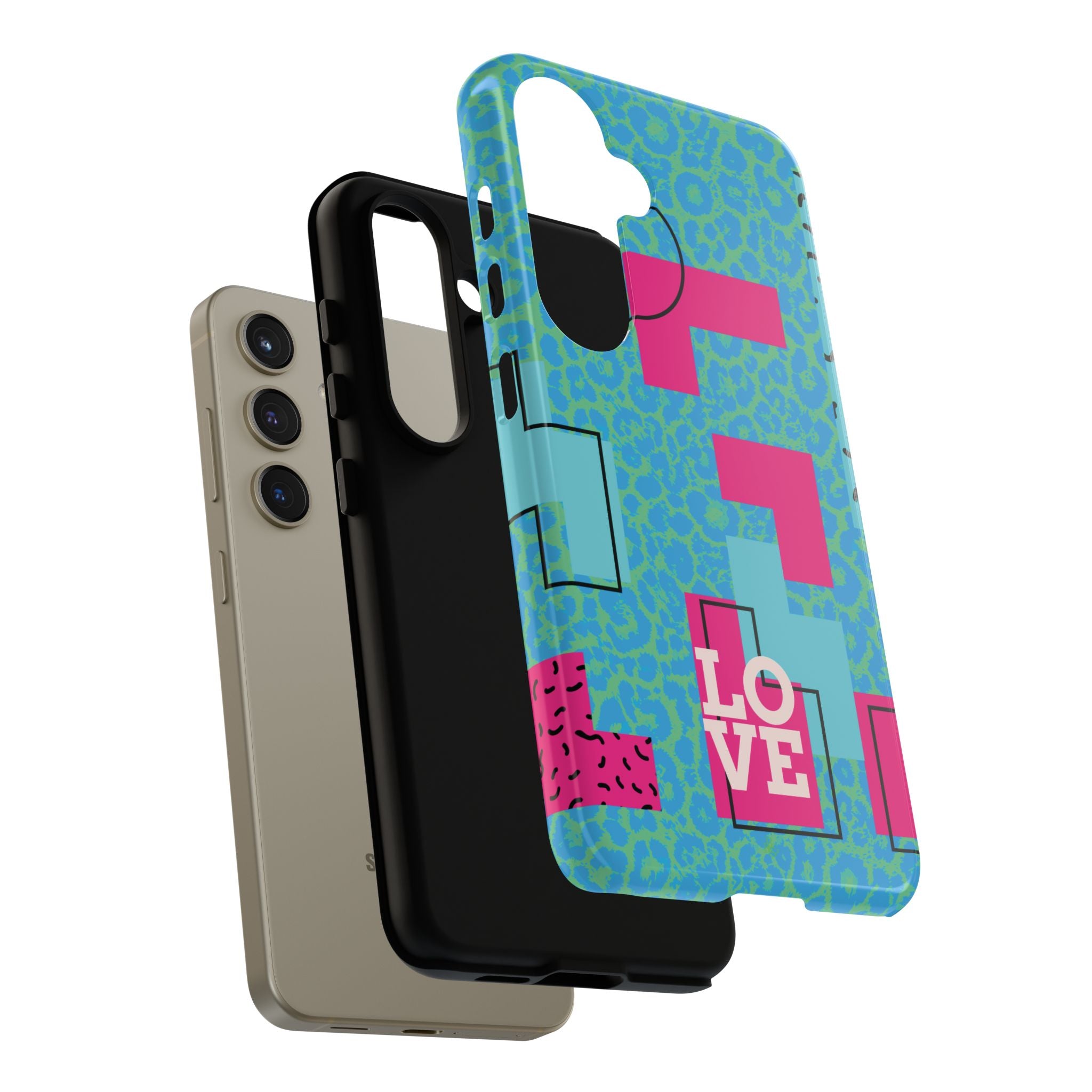 LOVE Aqua Blue Leopard RG Tough Phone Case iPhone, Galaxy, or Google Pixel