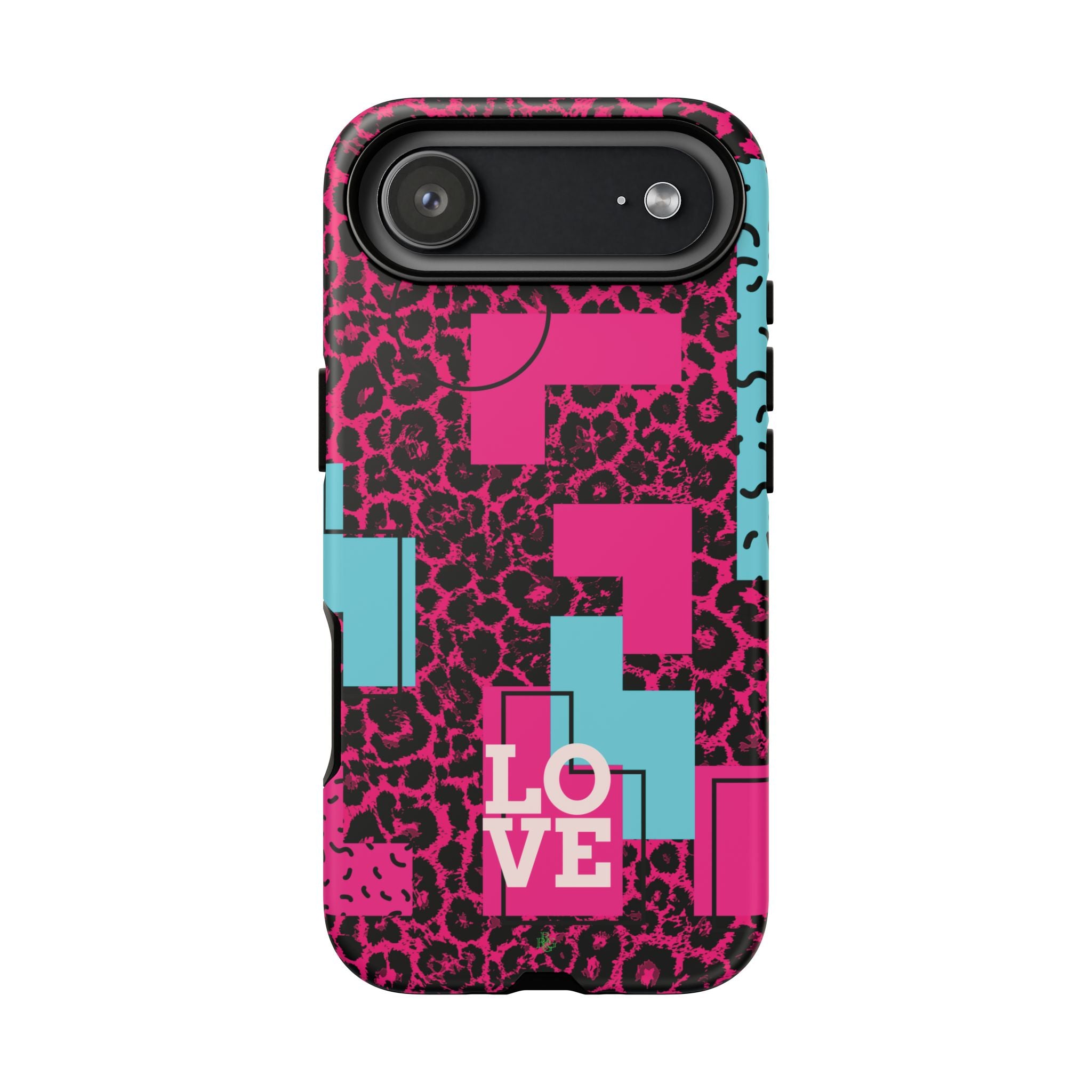 Pink Love Retro Blocks Leopard RG Tough Phone Case for iPhone, Galaxy, or Google Pixel