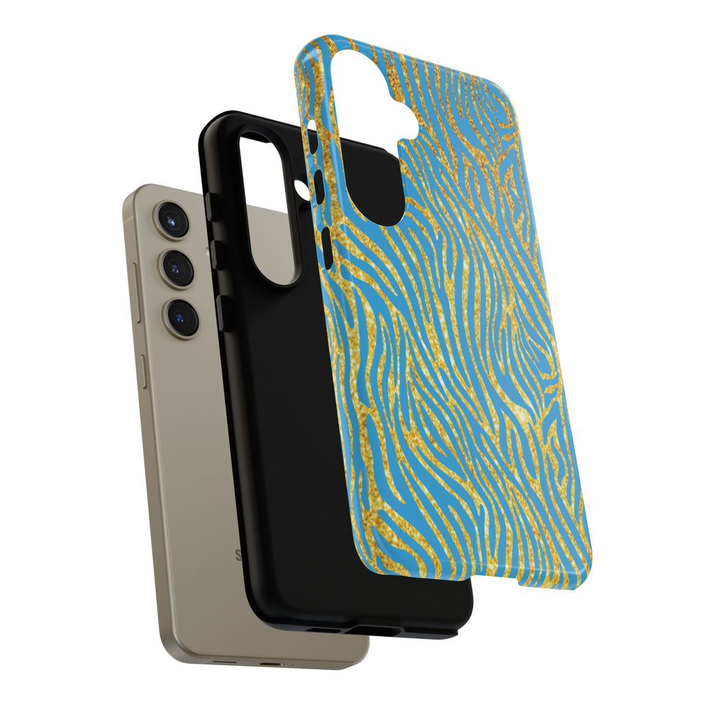 Blue Gold Zebra Tough Case for iPhone, Galaxy, or Google Pixel