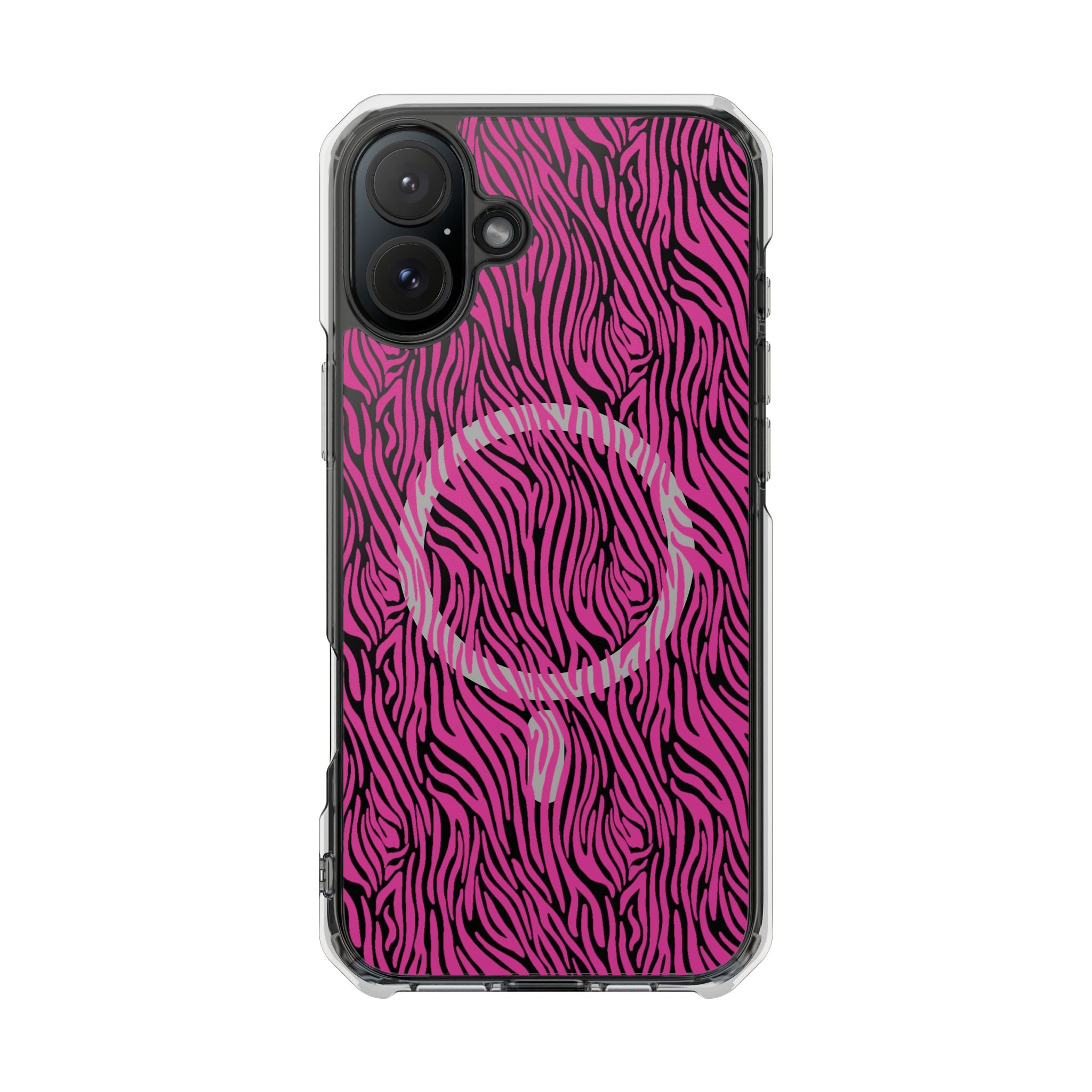 Pink Zebra Magnetic iPhone 14, 15, 16 Series Clear Impact Cases