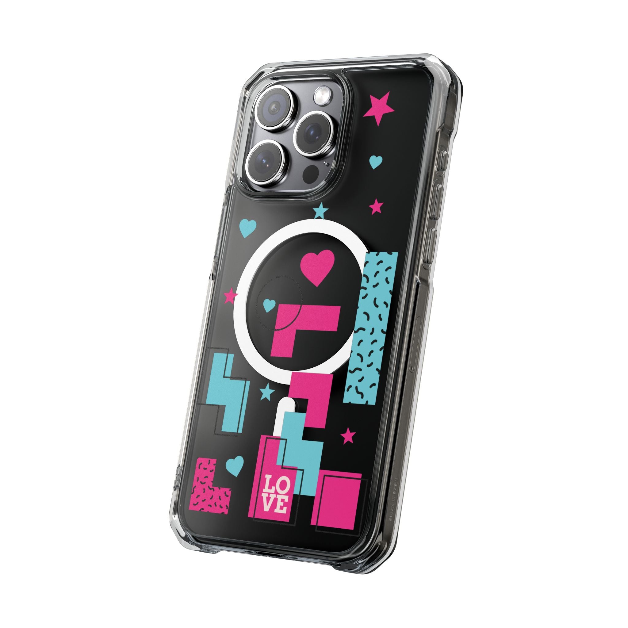 LOVE Retro Blocks Magnetic iPhone 14, 15, 16 Series Clear Impact Cases