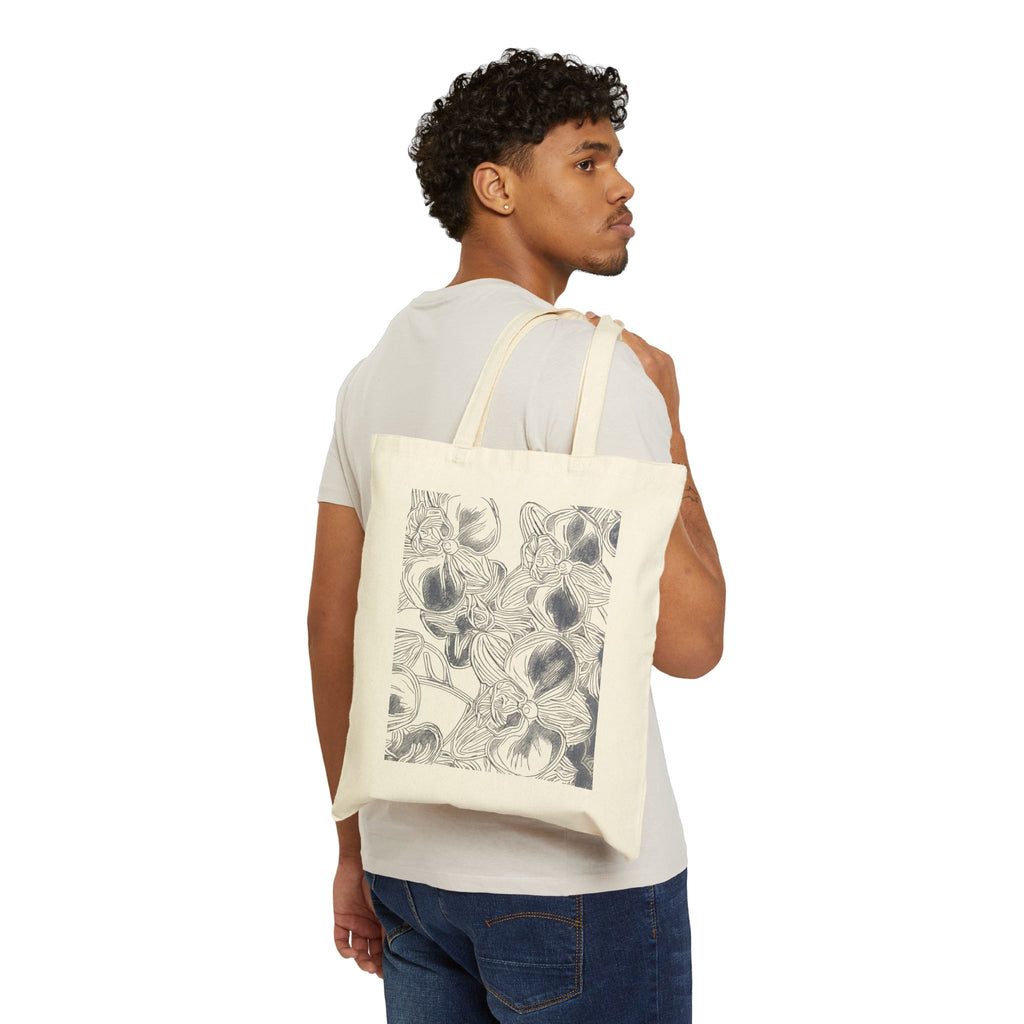 Orchids Print Cotton Canvas Tote Bag