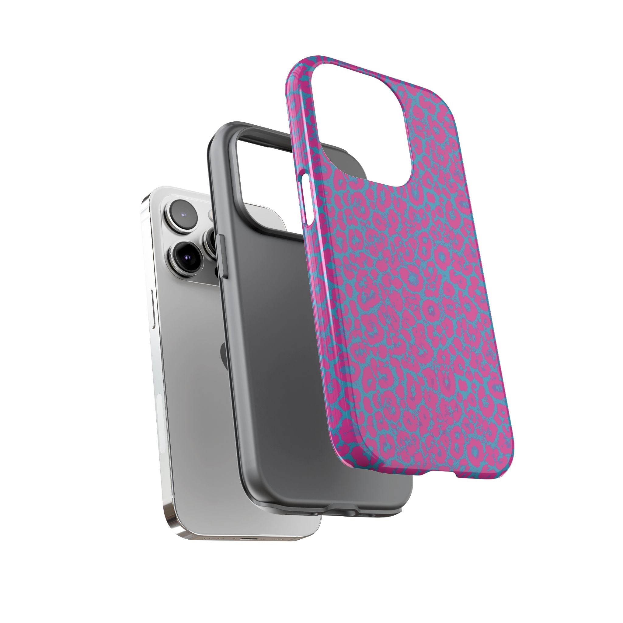 Pink Blue Leopard Tough Phone Case iPhone, Galaxy, or Google Pixel
