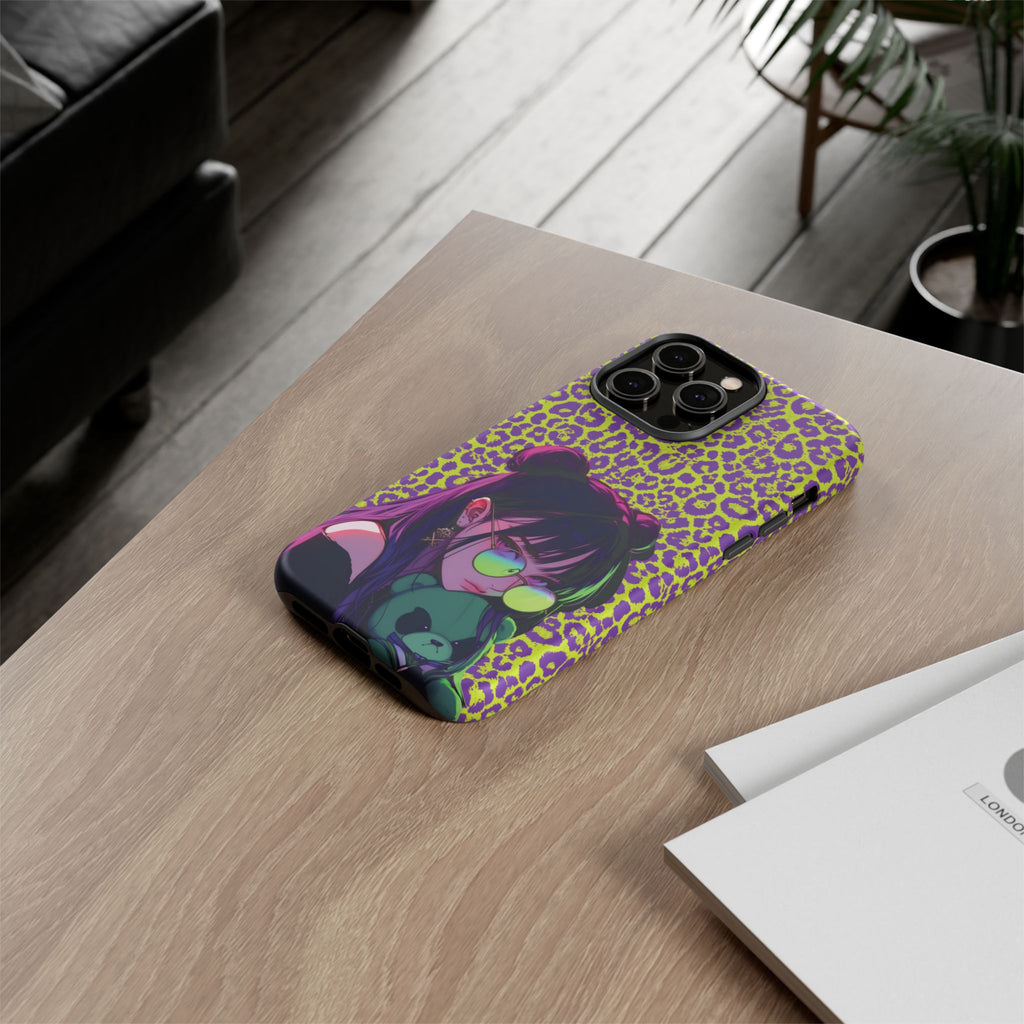 Purple Neon Lime Leopard Kz Tough Case for iPhone, Galaxy, or Google Pixel