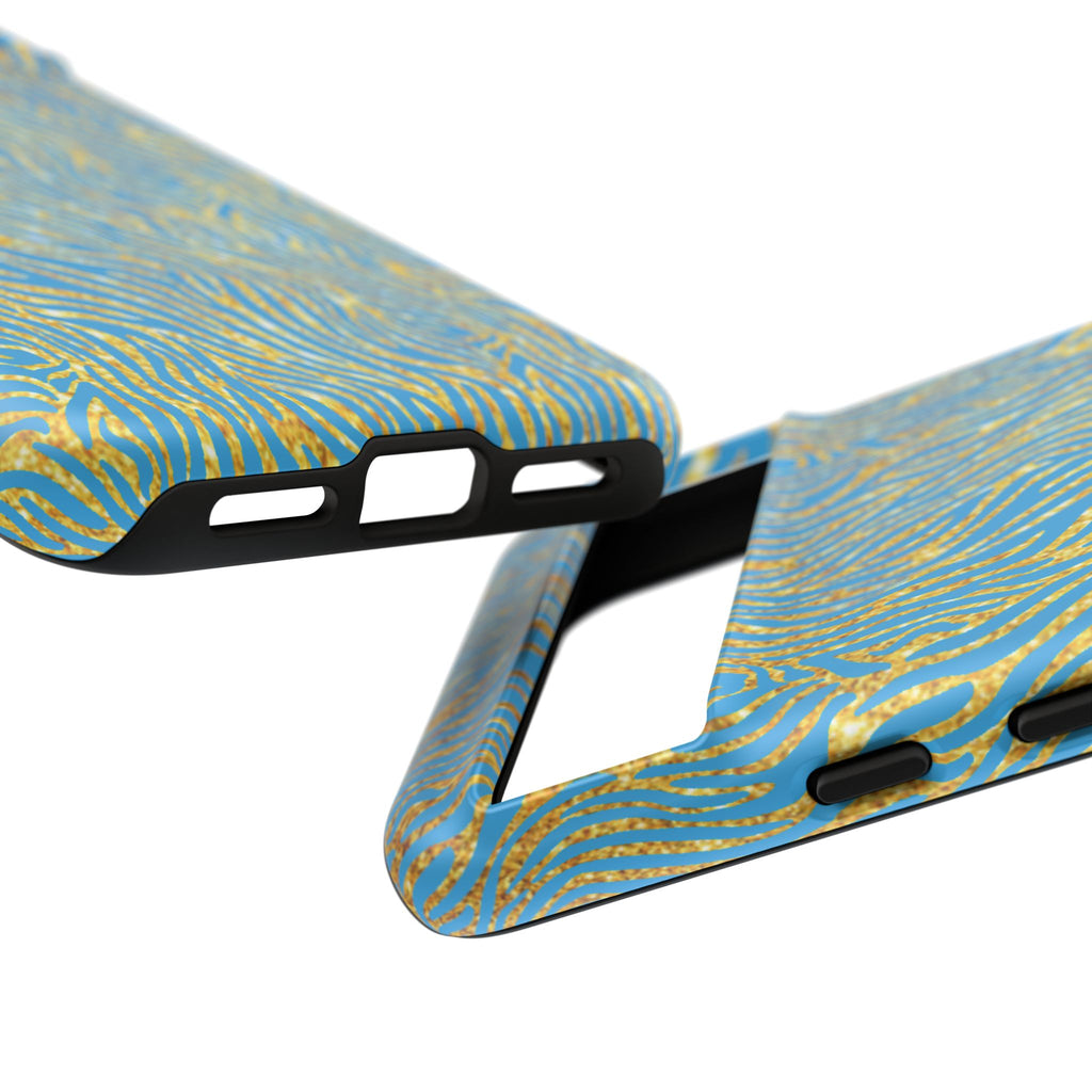 Blue Gold Zebra Tough Case for iPhone, Galaxy, or Google Pixel