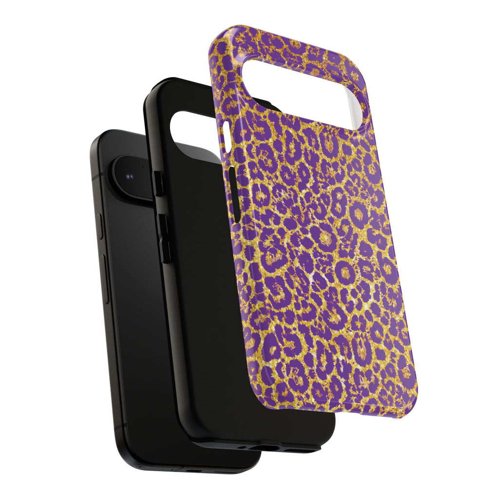 Purple Gold Leopard Tough Phone Case for iPhone, Galaxy, or Google Pixel