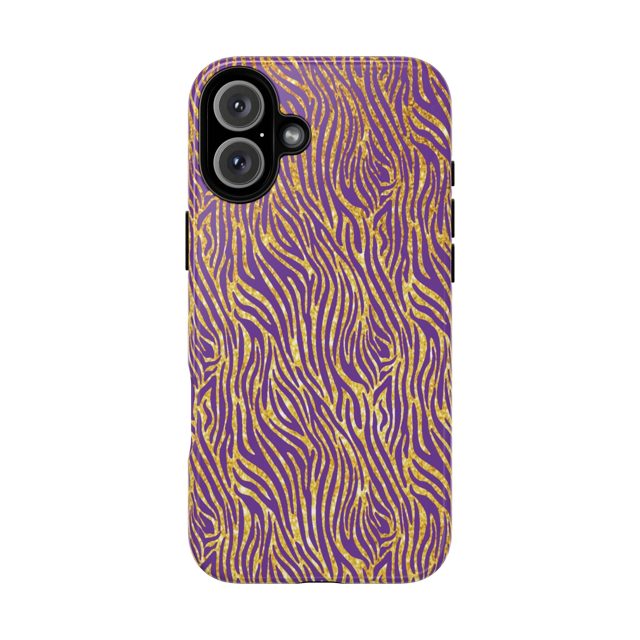 Vibrant Purple Gold Zebra Tough Phone Case iPhone, Galaxy, or Google Pixel