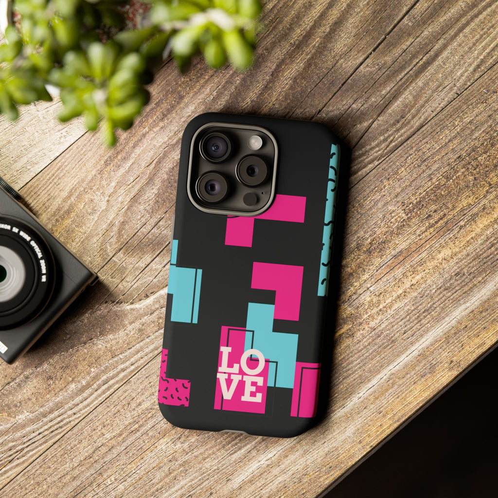 Retro Blocks LOVE Tough Case for iPhone, Galaxy or Google Pixel