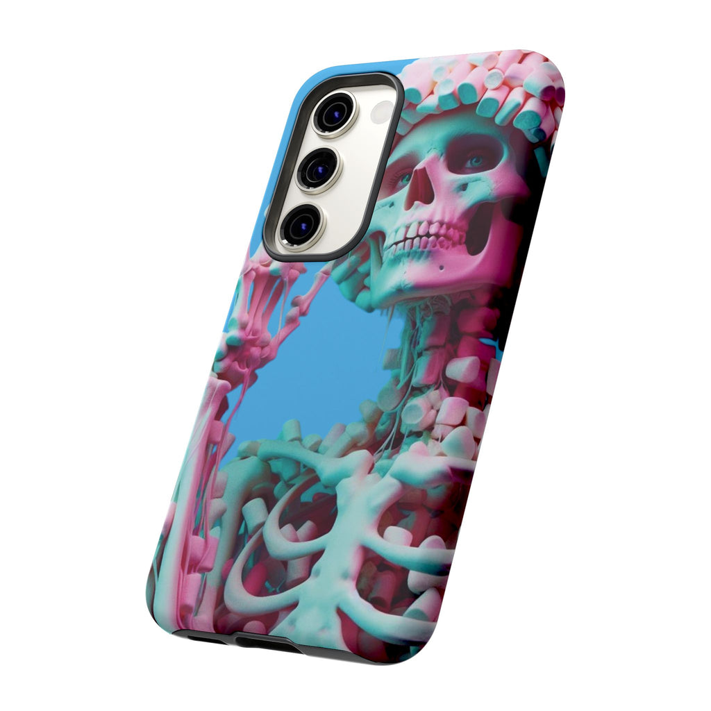 Neon Pink Skeleton Blue Tough Phone Case for iPhone, Galaxy or Google Pixel