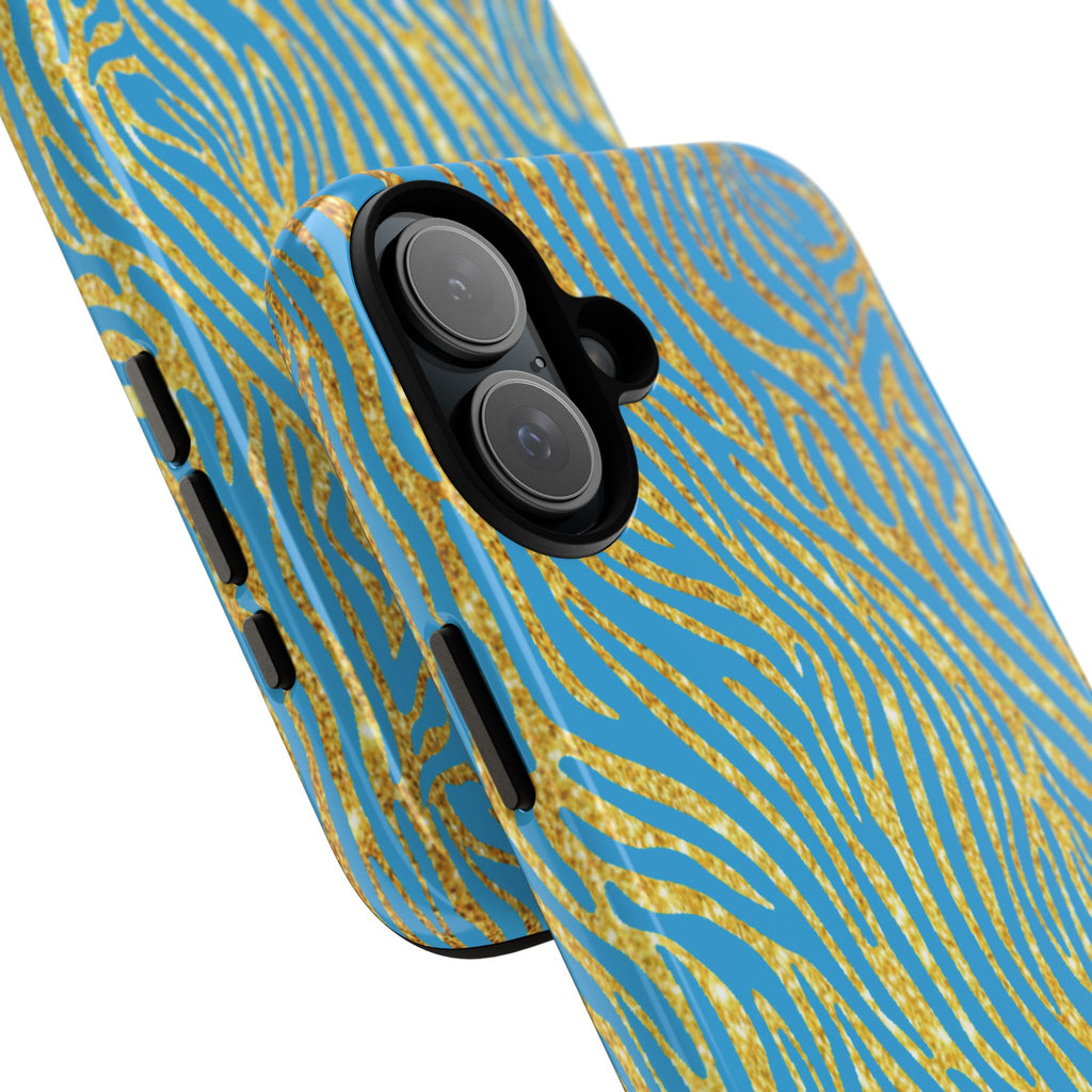Blue Gold Zebra Tough Case for iPhone, Galaxy, or Google Pixel