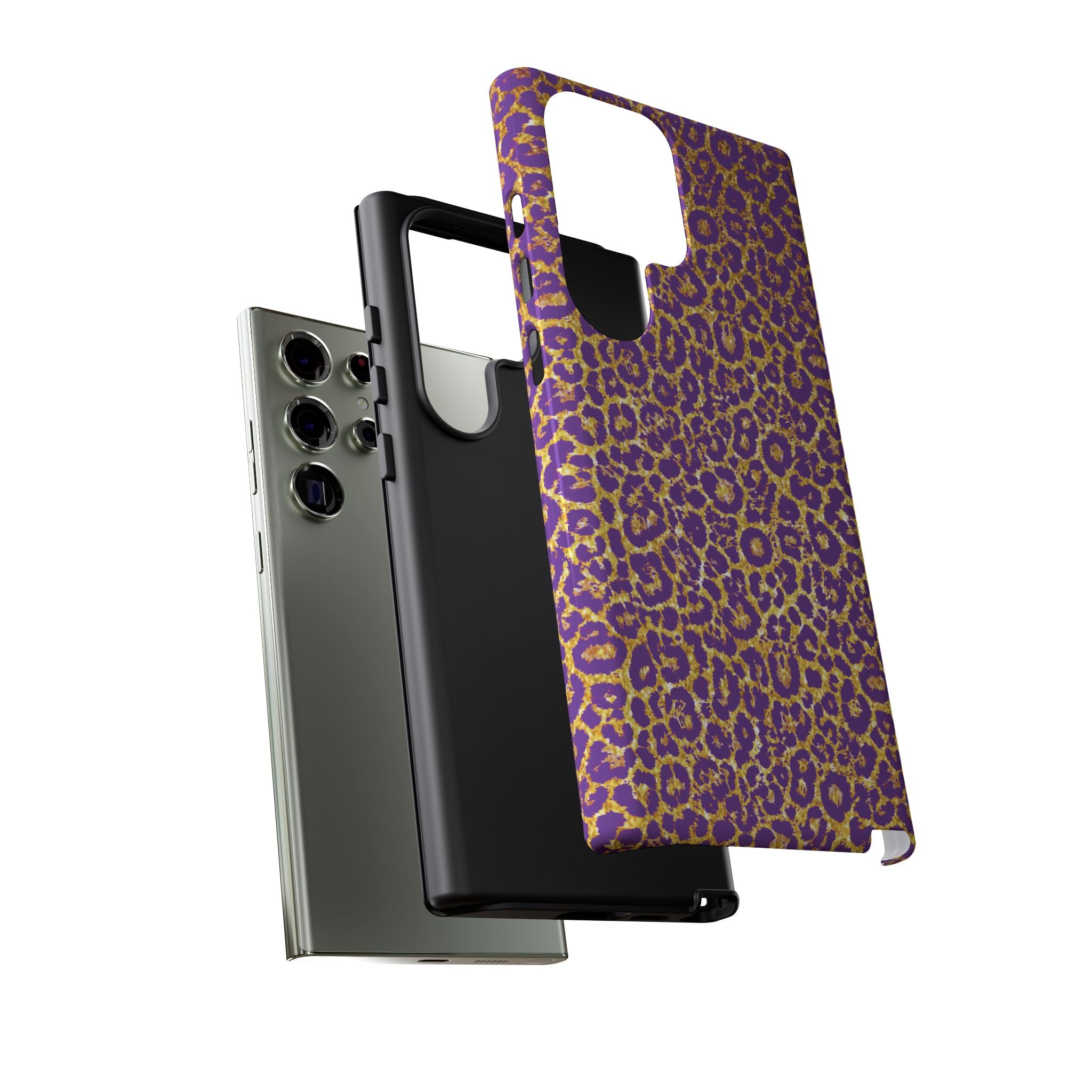 Purple Gold Leopard Tough Phone Case for iPhone, Galaxy, or Google Pixel