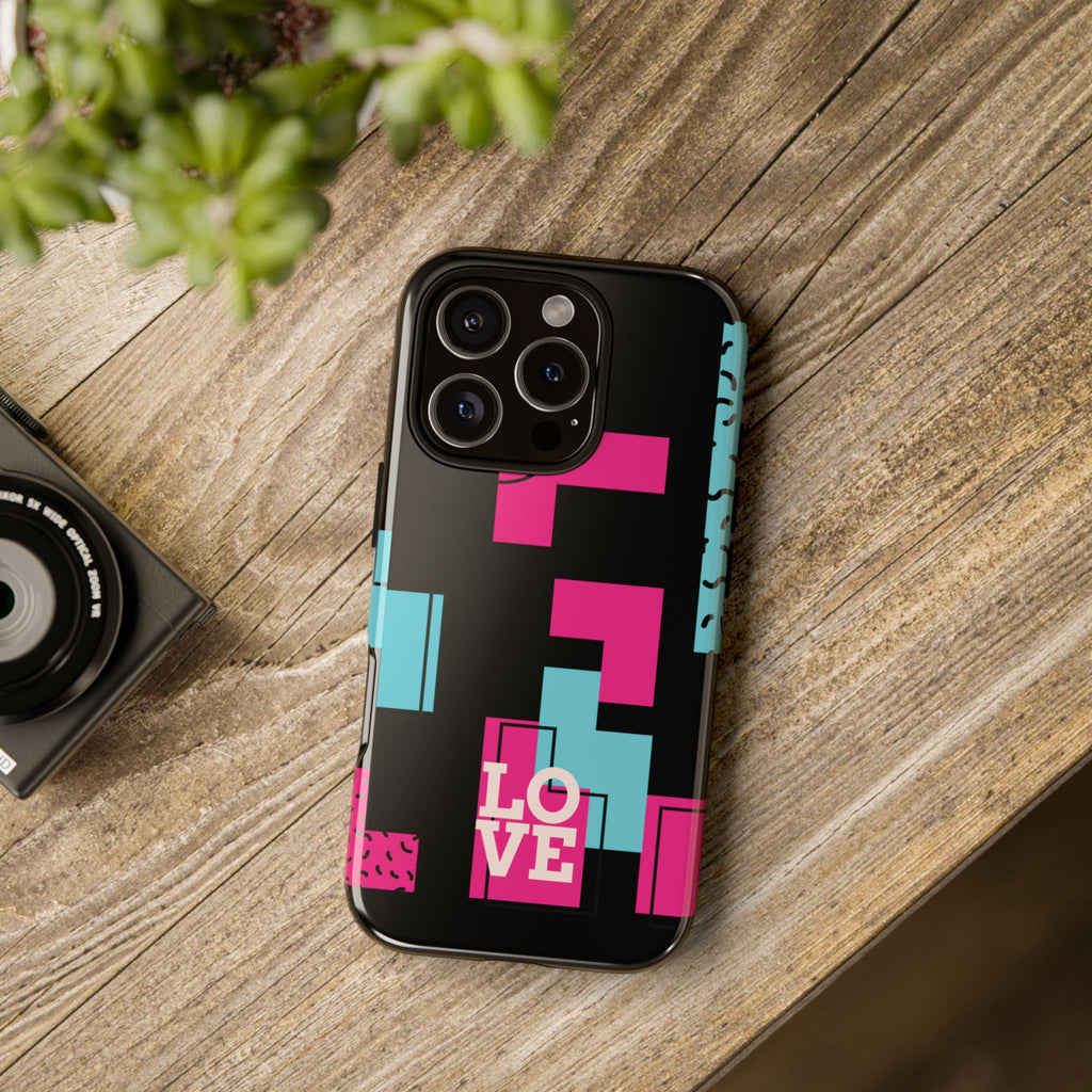 Retro Blocks LOVE Tough Case for iPhone, Galaxy or Google Pixel