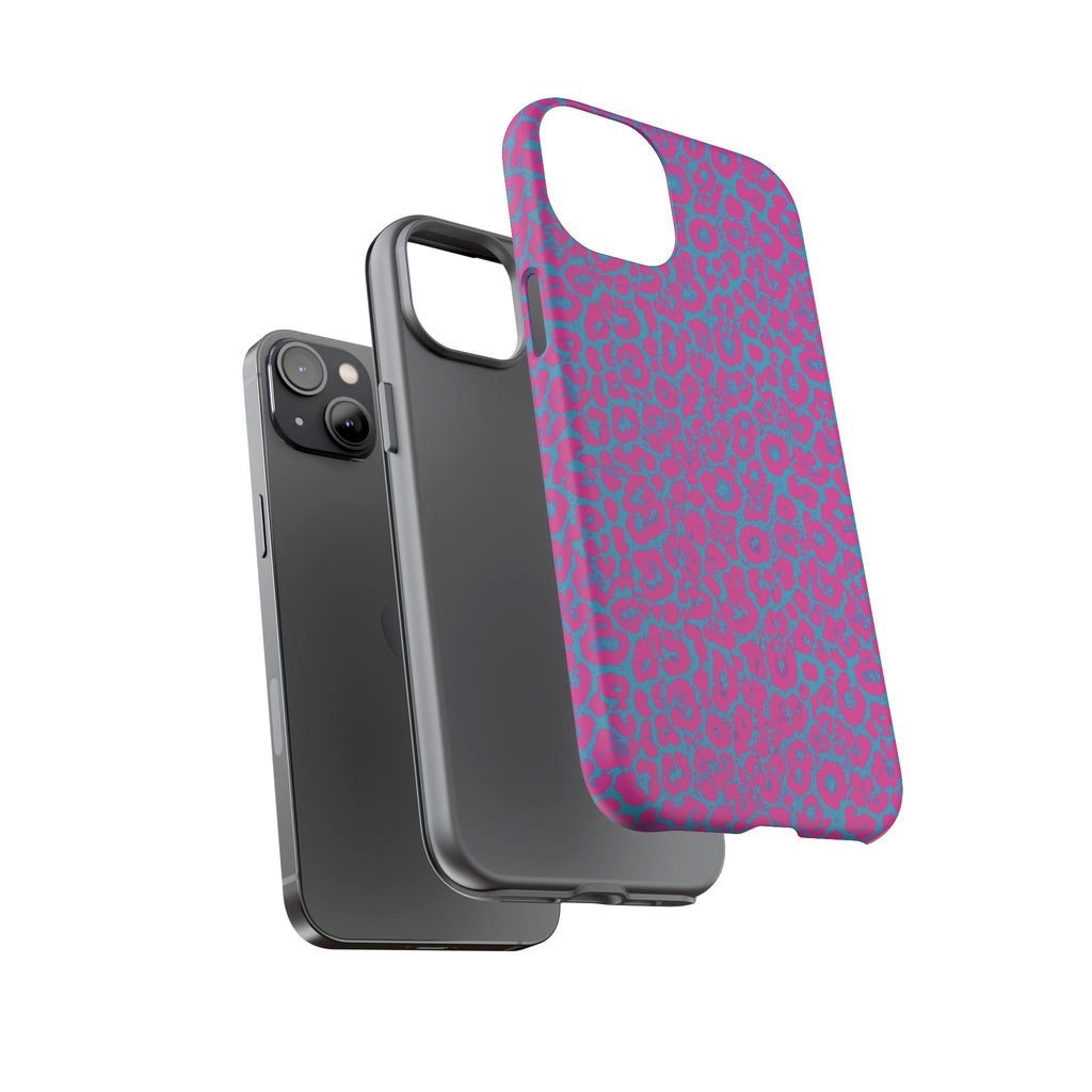 Pink Blue Leopard Tough Phone Case iPhone, Galaxy, or Google Pixel