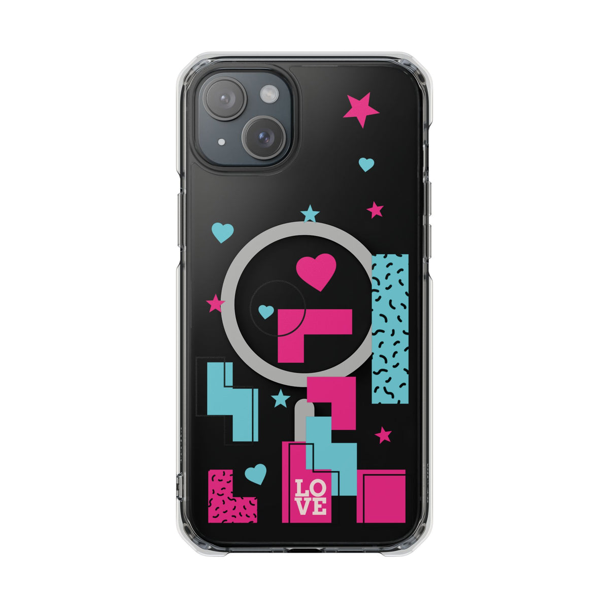 LOVE Retro Blocks Magnetic iPhone 14, 15, 16 Series Clear Impact Cases
