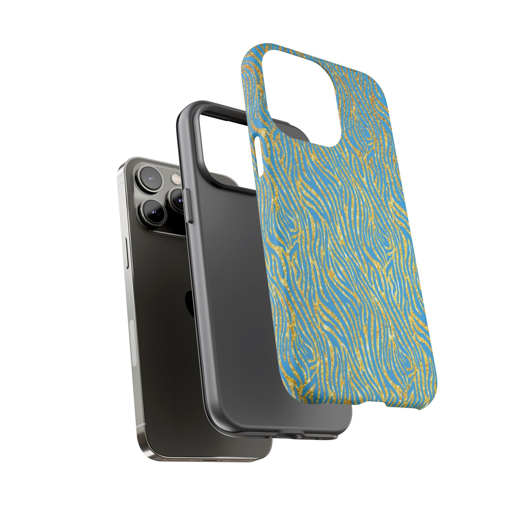 Blue Gold Zebra Tough Case for iPhone, Galaxy, or Google Pixel