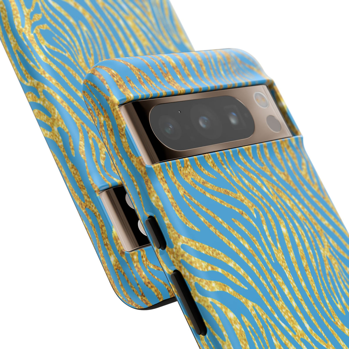 Blue Gold Zebra Tough Case for iPhone, Galaxy, or Google Pixel