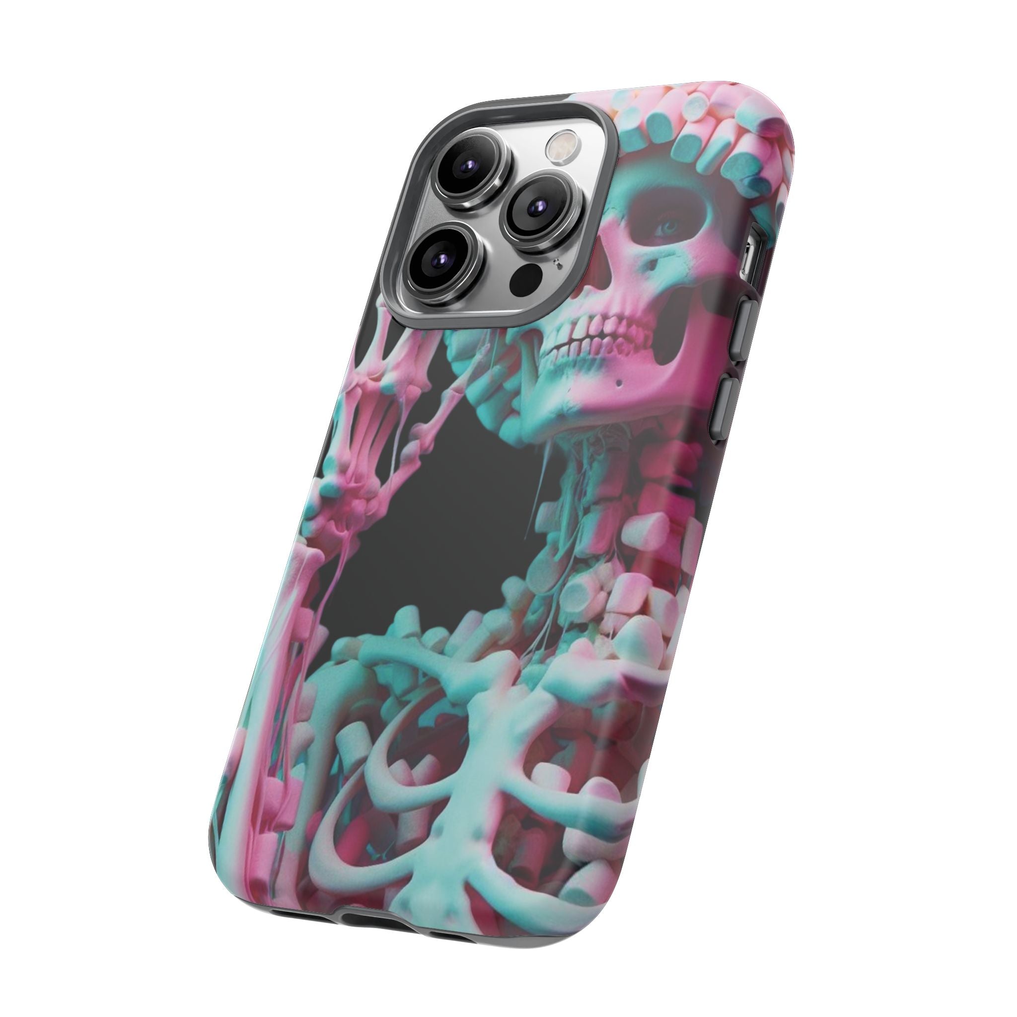 Neon Pink Skeleton (Black) Tough Phone Case for iPhone, Galaxy, or Google Pixel