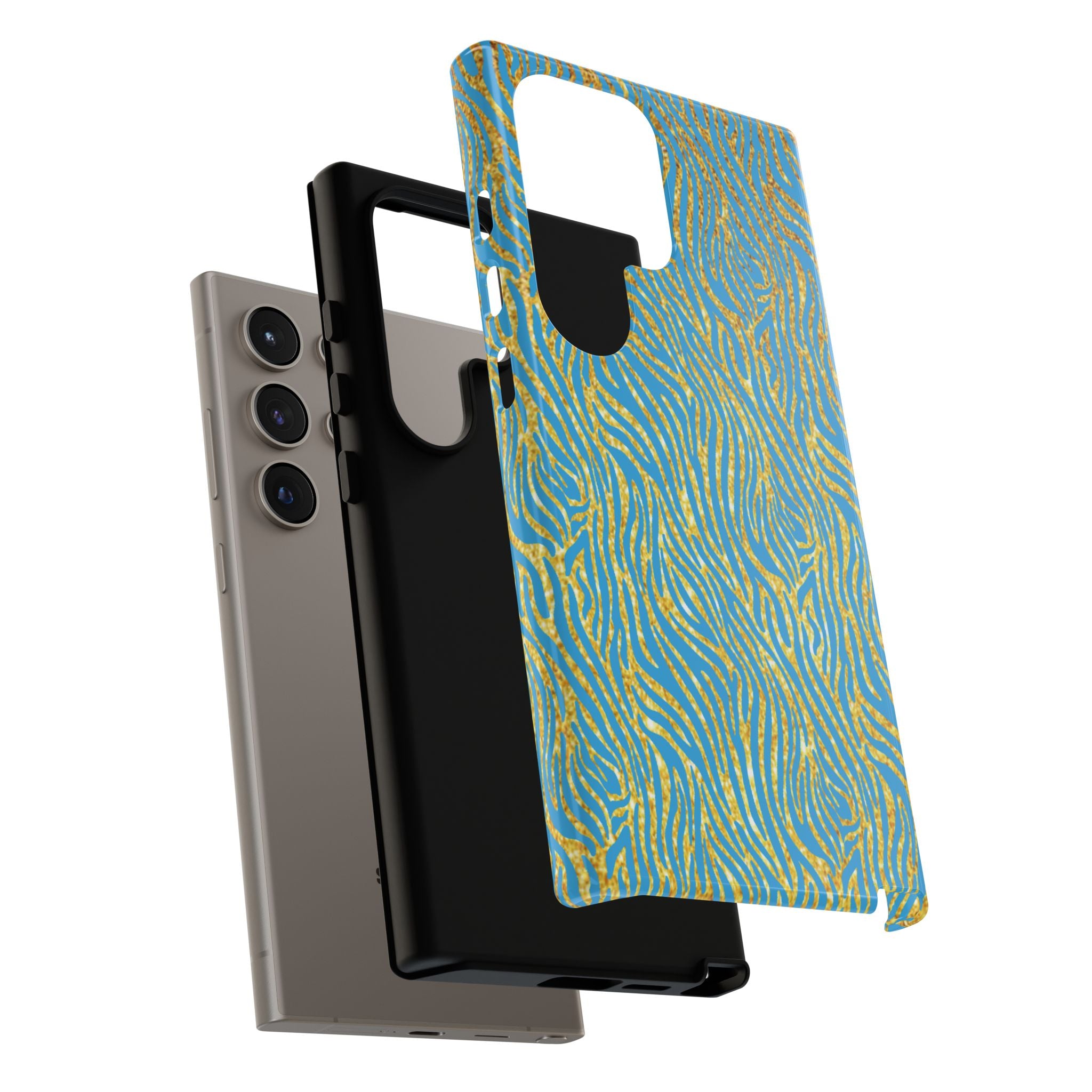 Blue Gold Zebra Tough Case for iPhone, Galaxy, or Google Pixel
