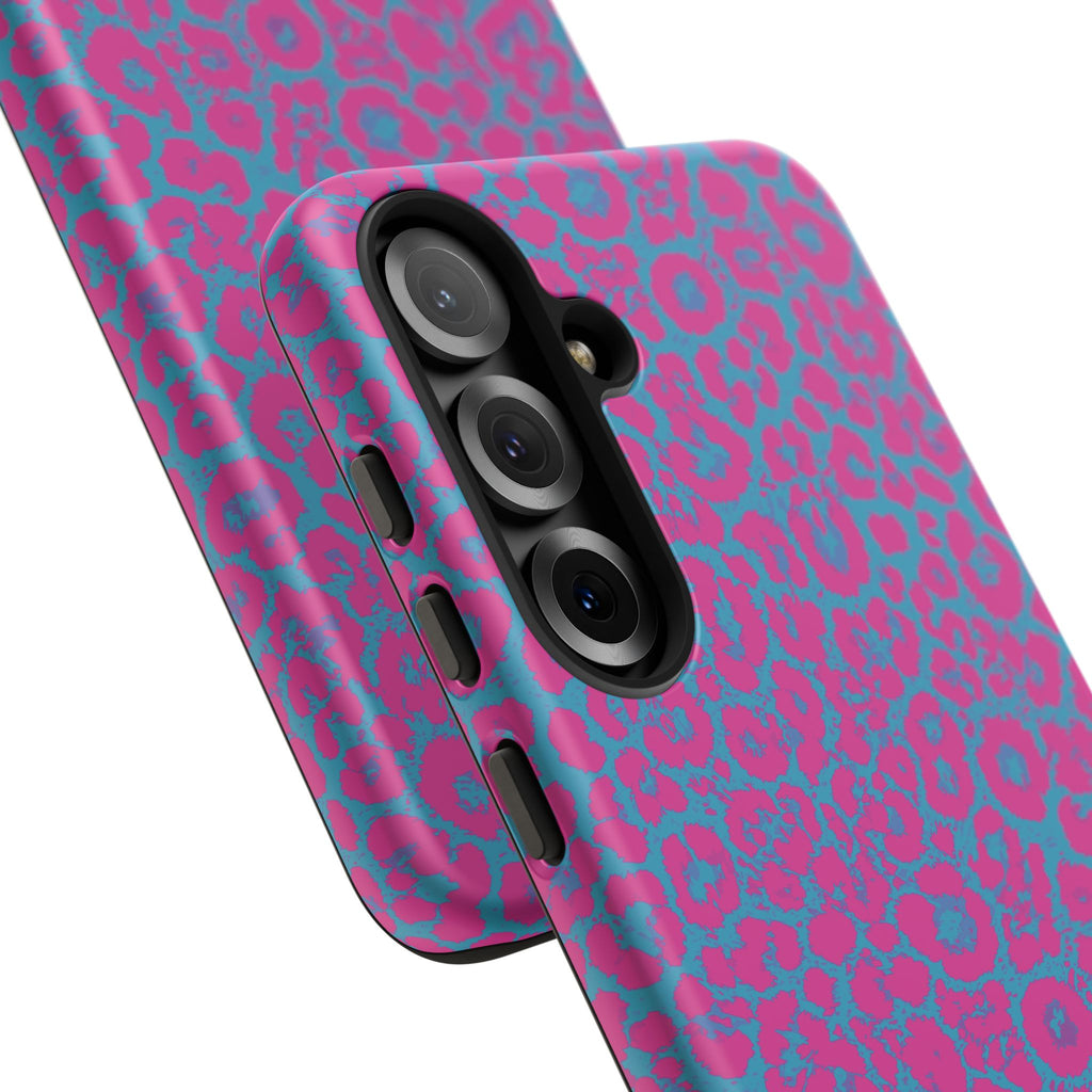 Pink Blue Leopard Tough Phone Case iPhone, Galaxy, or Google Pixel