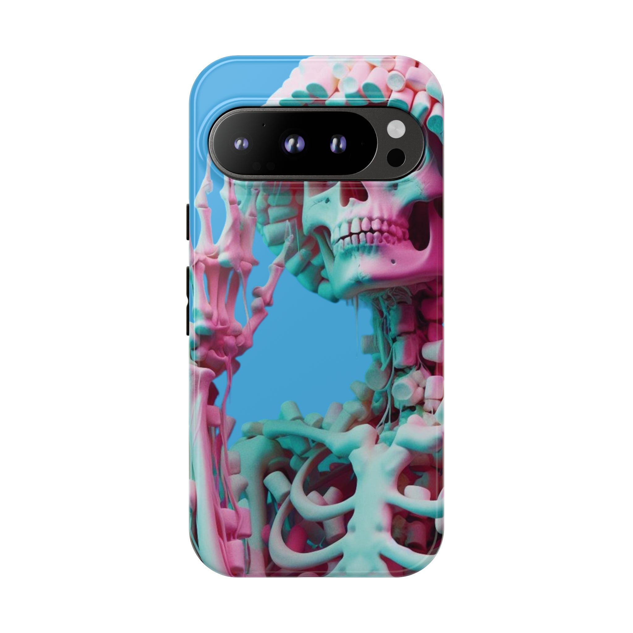 Neon Pink Skeleton Blue Tough Phone Case for iPhone, Galaxy or Google Pixel
