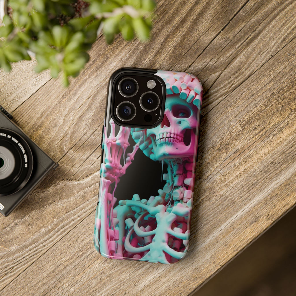 Neon Pink Skeleton (Black) Tough Phone Case for iPhone, Galaxy, or Google Pixel