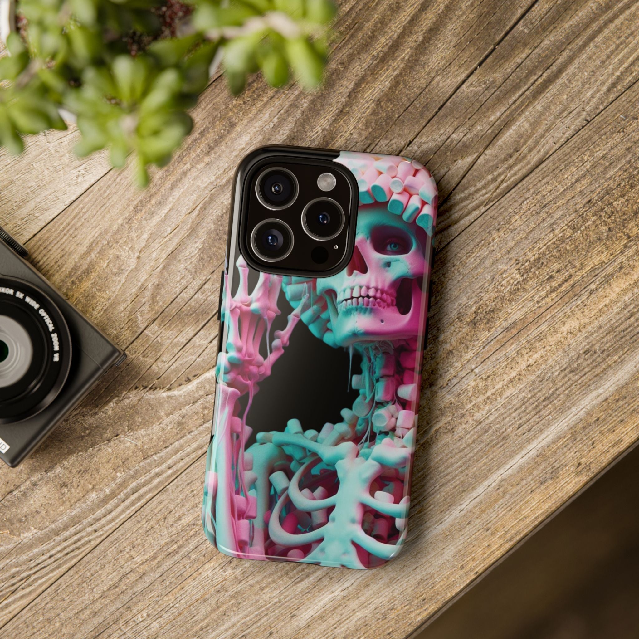 Neon Pink Skeleton (Black) Tough Phone Case for iPhone, Galaxy, or Google Pixel