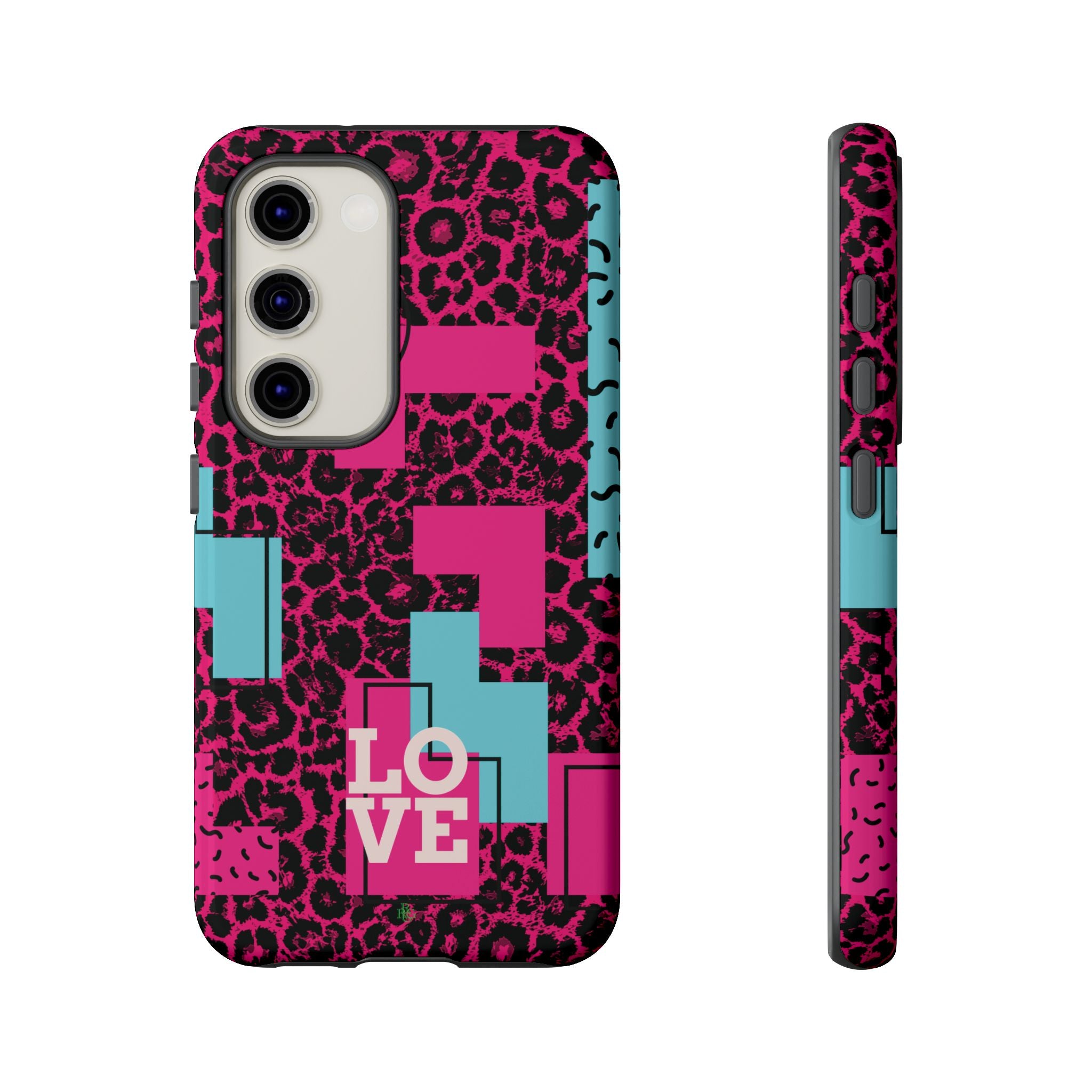 Pink Love Retro Blocks Leopard RG Tough Phone Case for iPhone, Galaxy, or Google Pixel