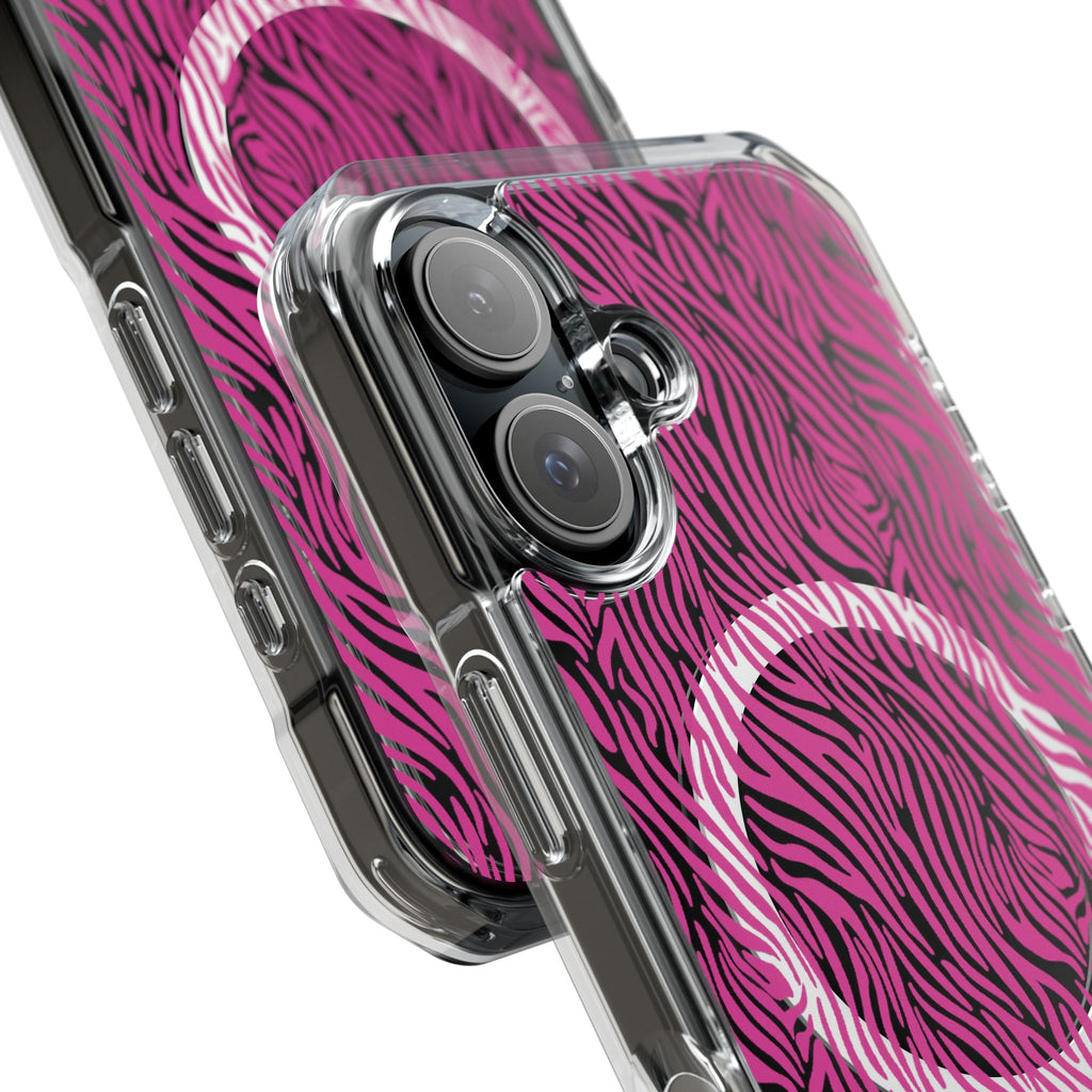 Pink Zebra Magnetic iPhone 14, 15, 16 Series Clear Impact Cases