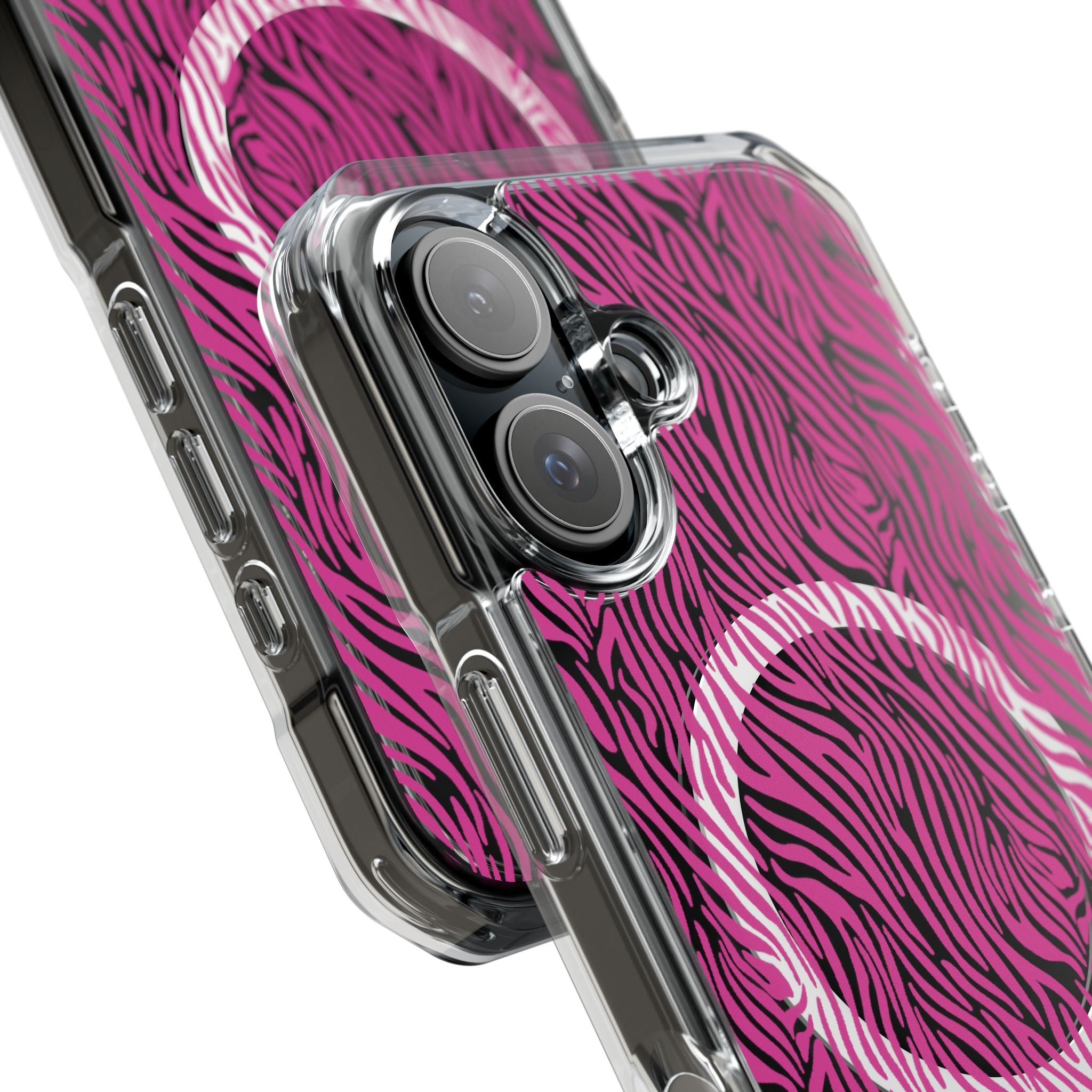 Pink Zebra Magnetic iPhone 14, 15, 16 Series Clear Impact Cases