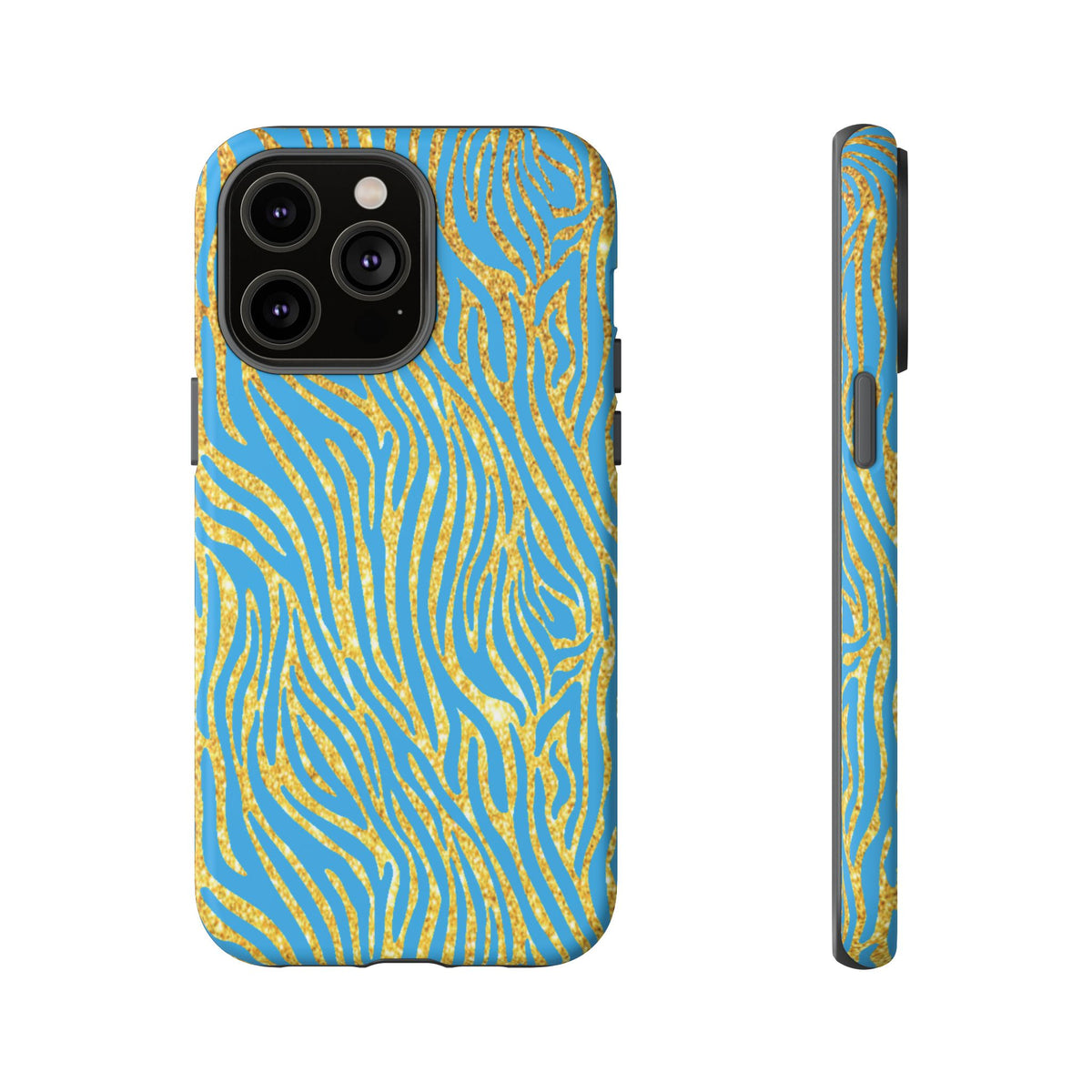 Blue Gold Zebra Tough Case for iPhone, Galaxy, or Google Pixel