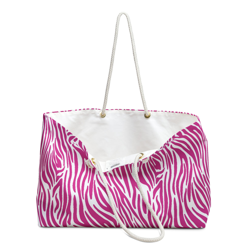 Pink Zebra Eco Friendly Weekender Bag, Travel Tote, Beach Bag