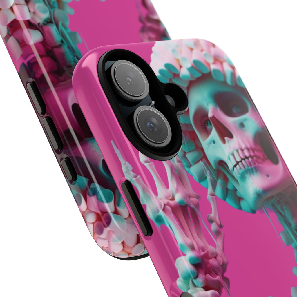 Neon Pink Skeleton Tough Phone Case for iPhone, Galaxy and Google Pixel