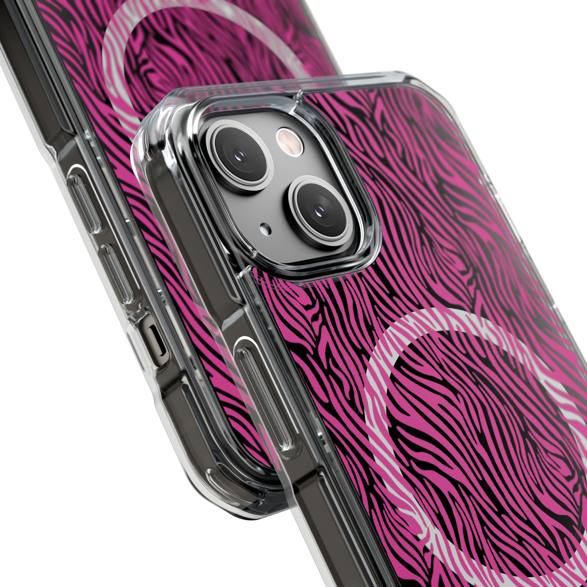 Pink Zebra Magnetic iPhone 14, 15, 16 Series Clear Impact Cases