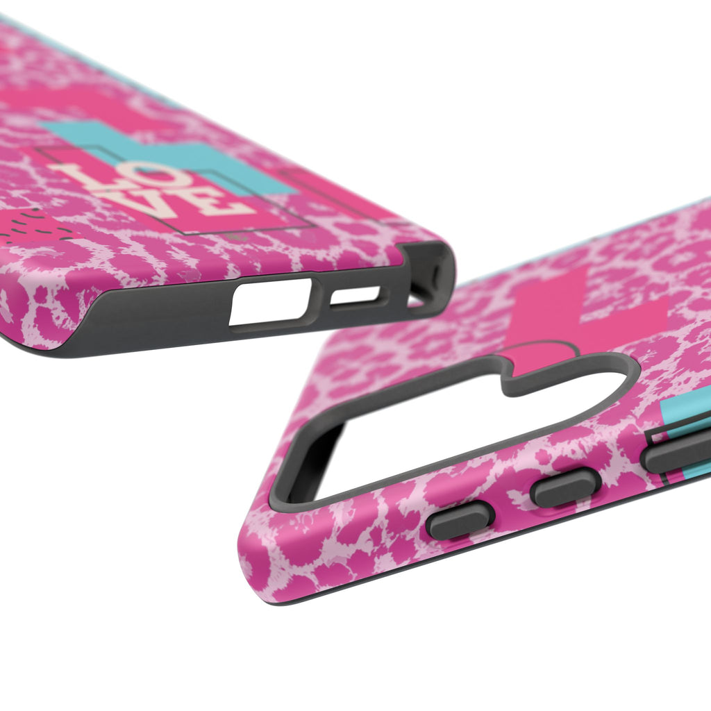 Retro Love Pink Leopard RG Tough Phone Case for iPhone, Galaxy, or Google Pixel